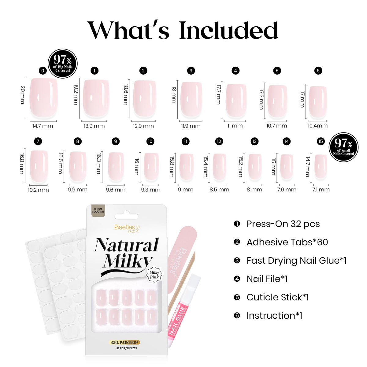 Beetles Milky Pink Press On Nails Short Squoval Gel Painted Soft Nails