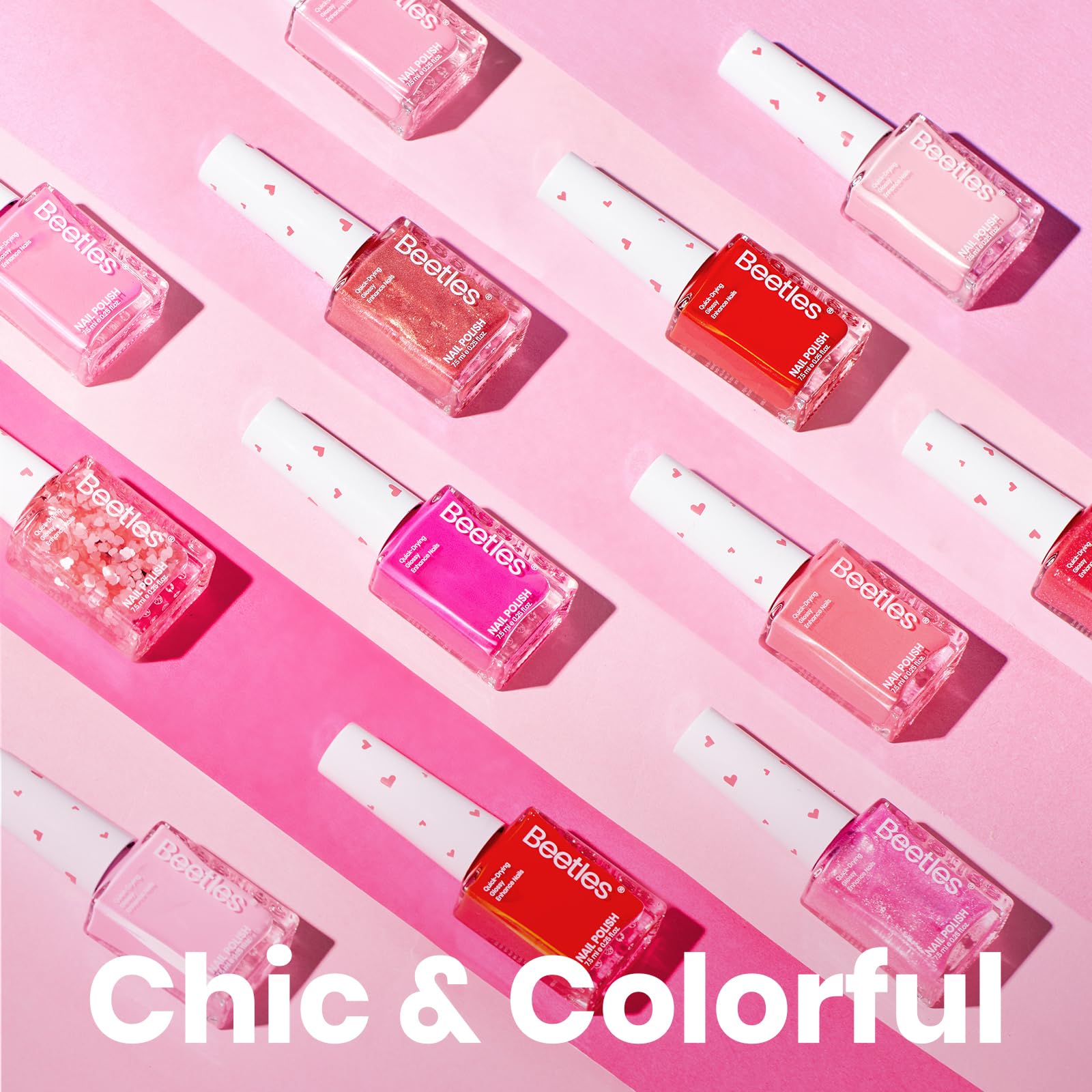 Beetles Pink Nail Polish Set - Love's Prism 12 Colors Valentine Nails Quick Dry Nail Polish Set