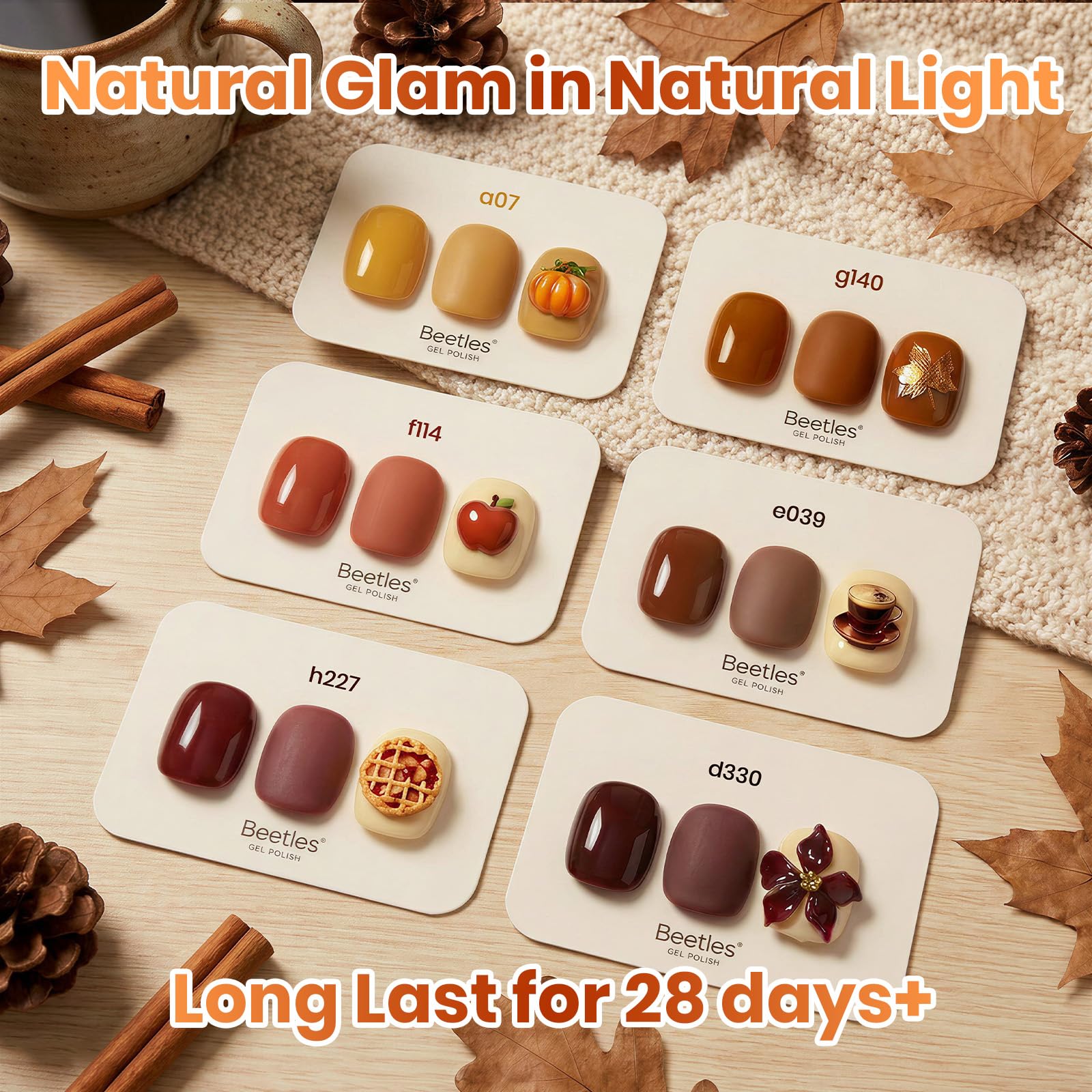 Beetles Brown Just Fall Gel Polish Set 6 Cozy Mocha Cocoa Nude Colors with Display Color Card