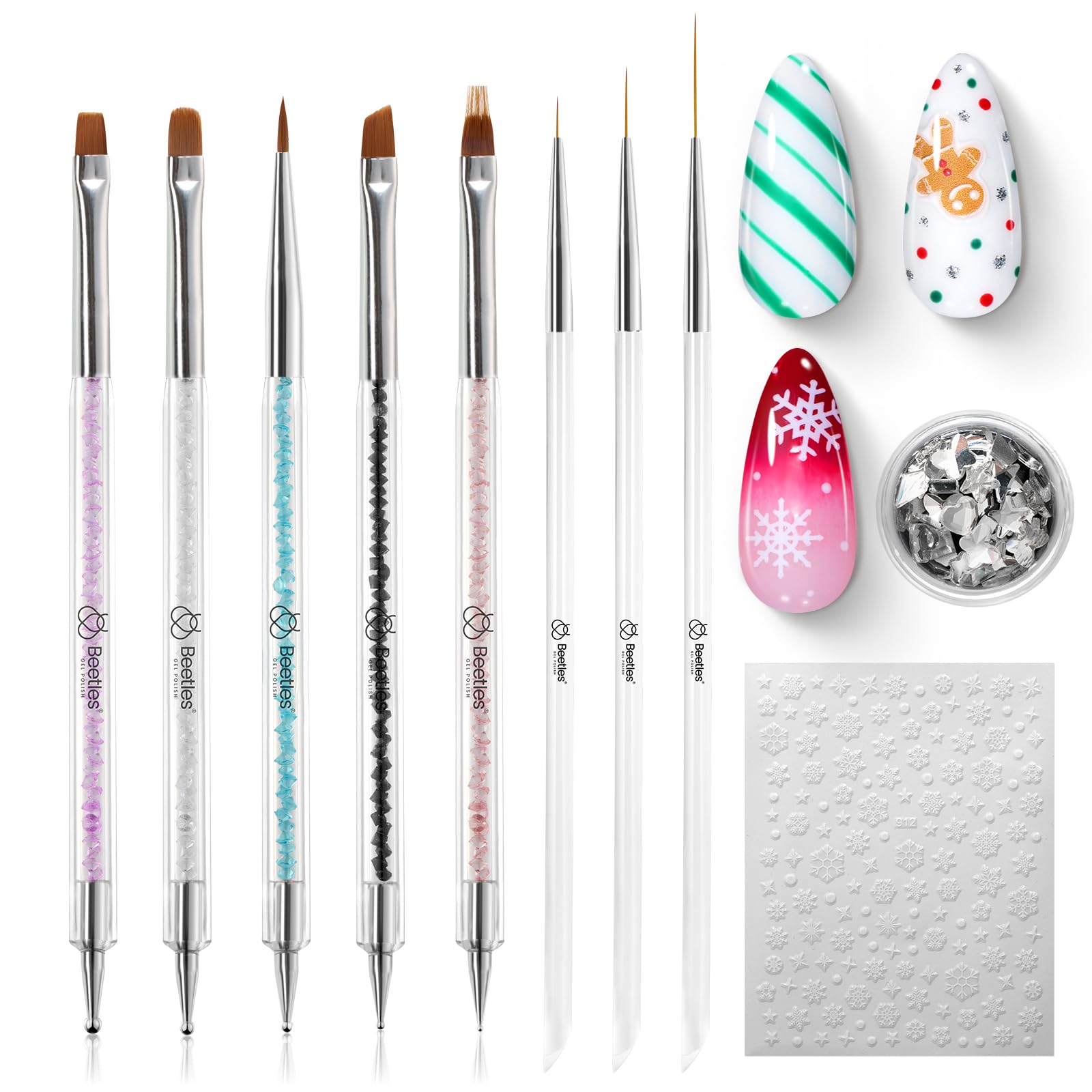 Beetles Christmas Nail Art Brushes 8pcs – Crystal Christmas Nail Art Tools