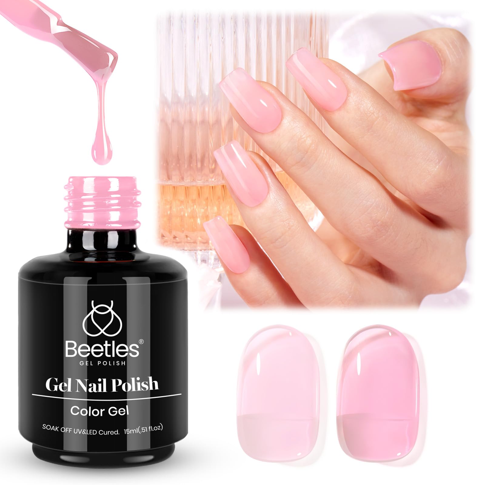 Beetles Pink Gel Nail Polish - 15ML Baby Pink Nude Gel Polish Nail Concealer Jelly Sheer Translucent Effect