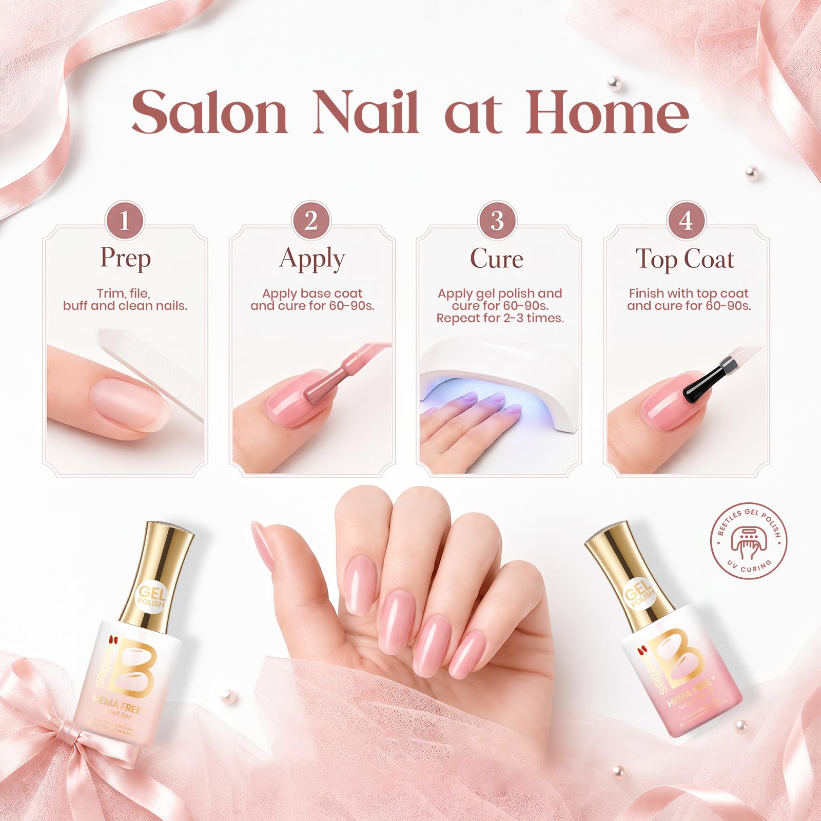 Beetles Dreamy Ballet Nude Summer Nail Gel Polish Set- HEMA FREE 10 Colors 15ML Jelly Pink Nail