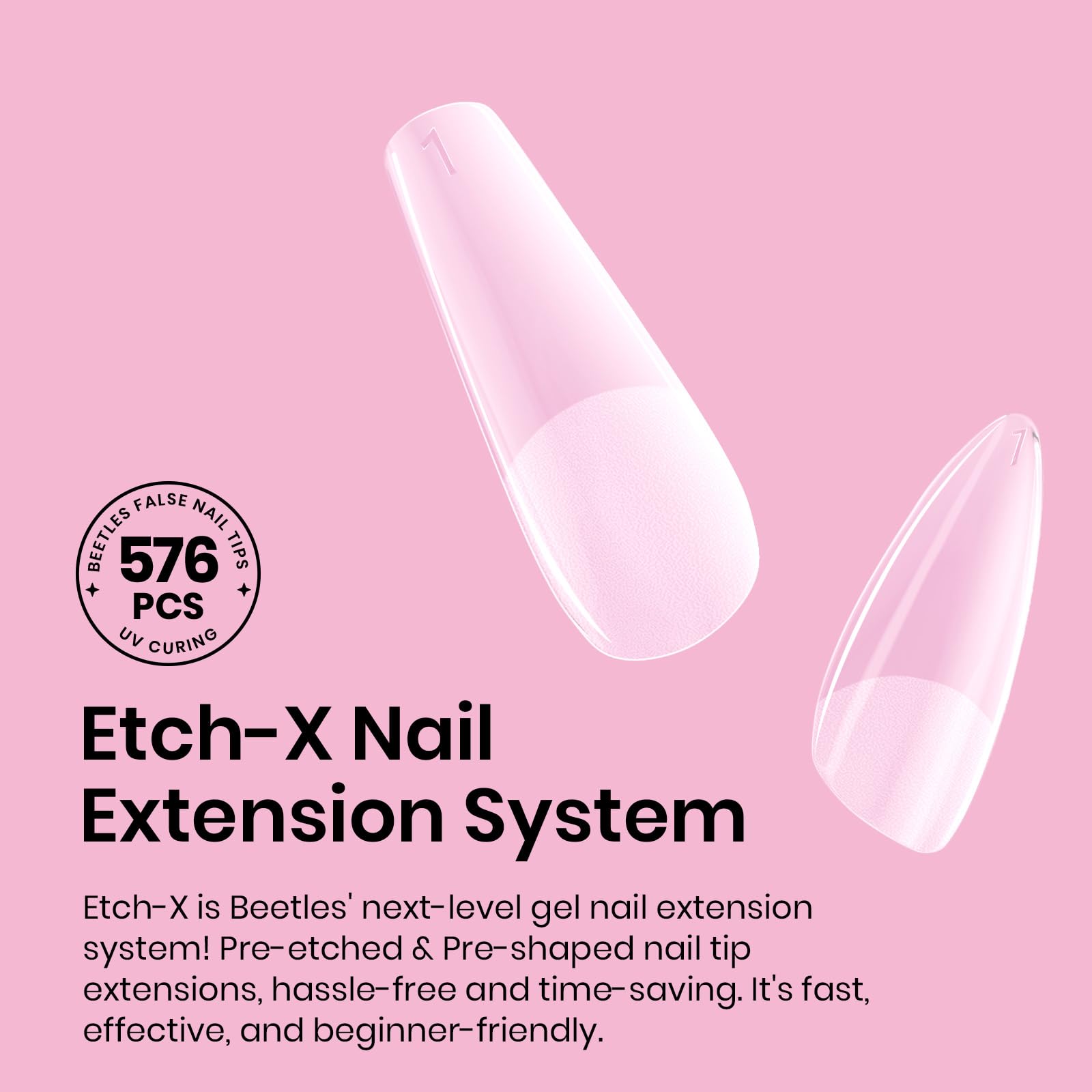 Beetles Almond Medium Nail Tips 576pcs 12 Sizes DIY Nail Extension Gift for Women