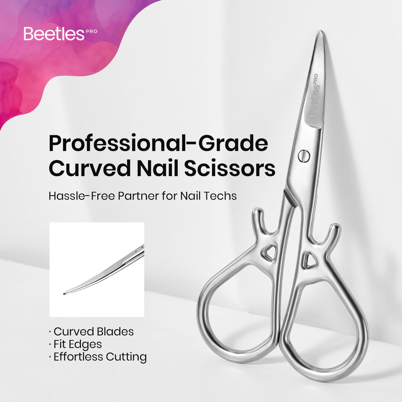 Beetles Pro Curved Cuticle Scissors, Multi-Purpose Premium Stainless Steel Nail Scissors for Nail