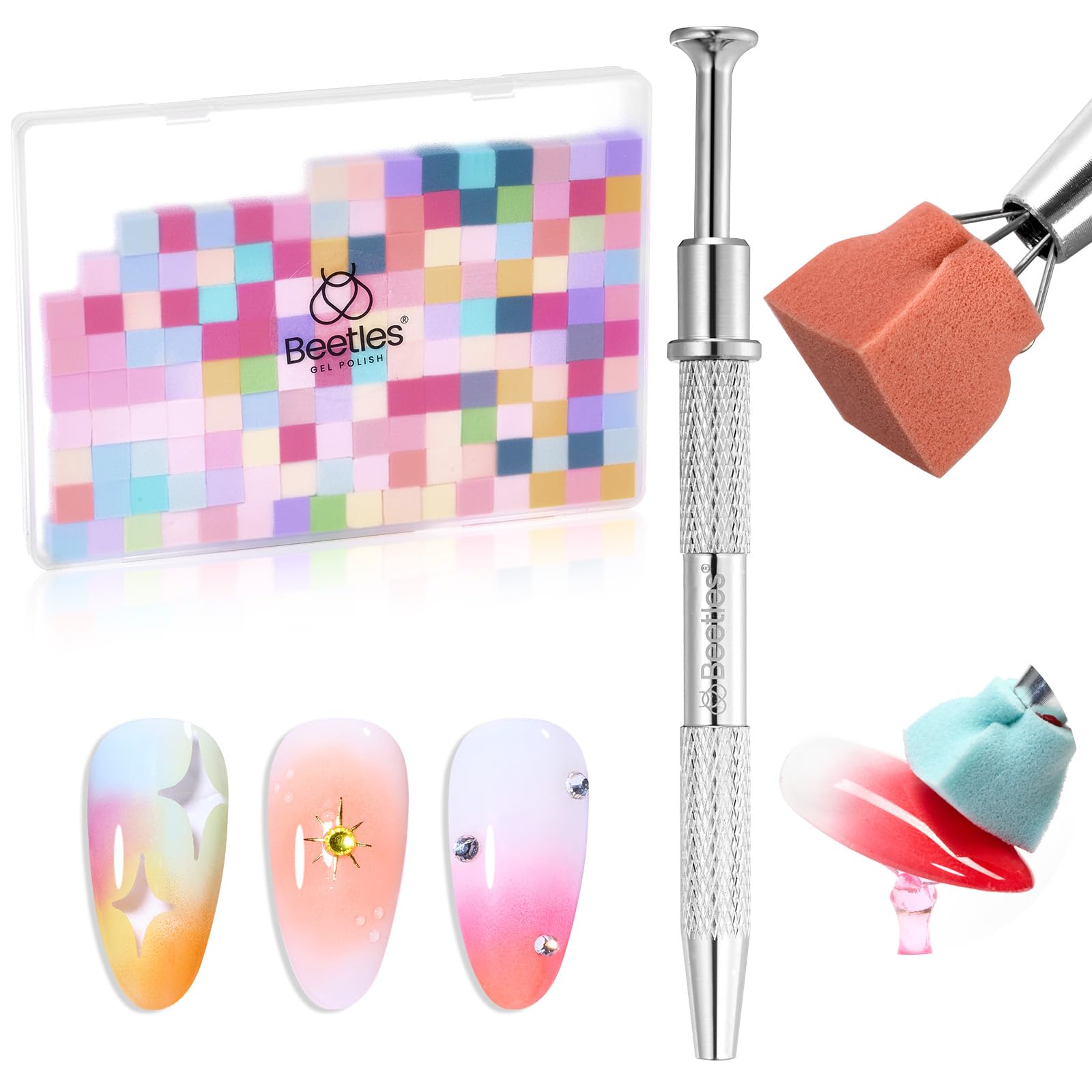 150Pcs Soft Nail Sponges for Ombre Colorful Nail Sponge with Grabbing Pen Blooming Nails Art Brushes