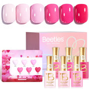 Beetles Pink Gel Polish Set - Spring Nails Pinks Escape 15ML, 6 Colors Hema Free Pink Gel Nail Polish Set