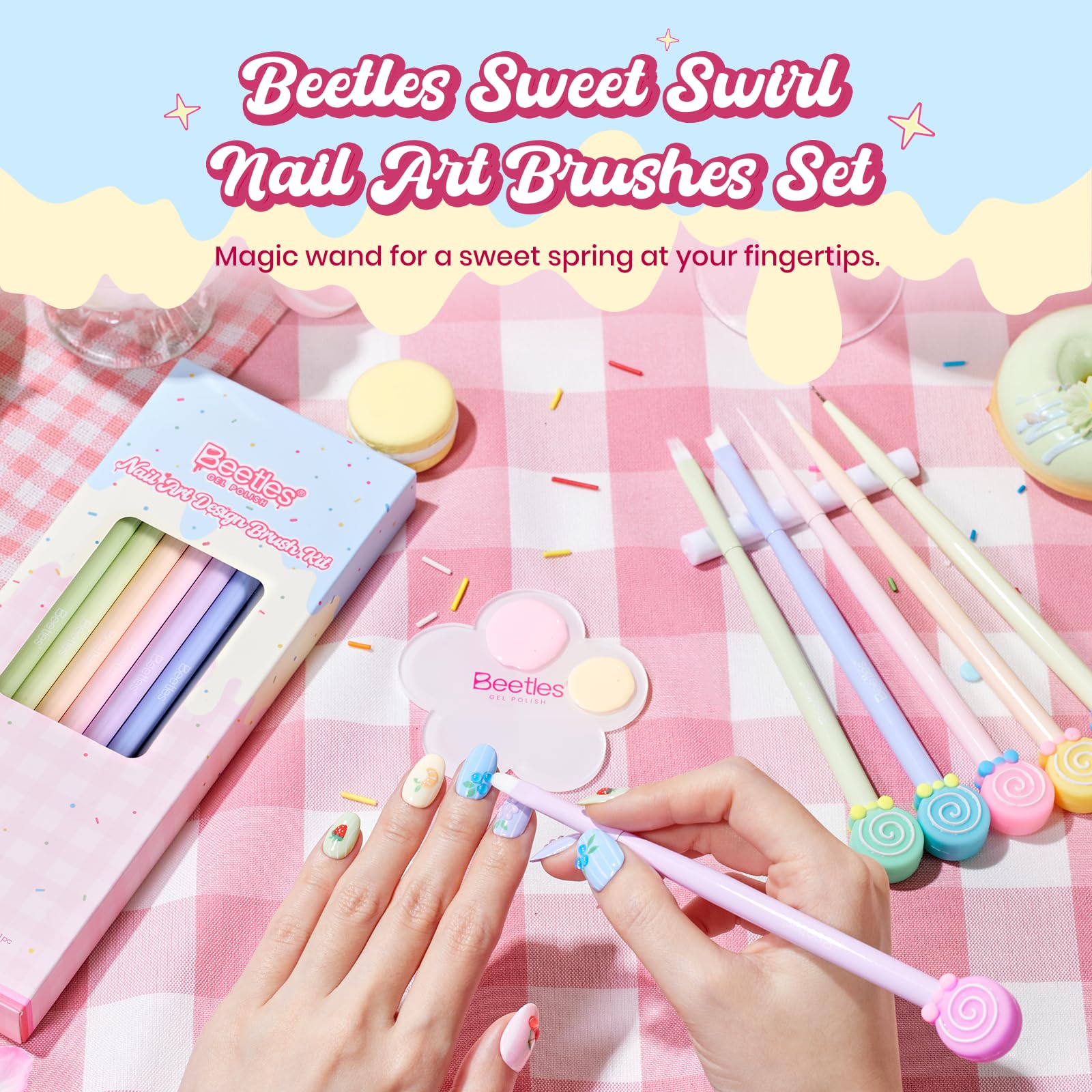 Beetles Spring Nail Art Brushes 6pcs – Sweet Swirl Nail Art Tools Liner Brushes for Nails Dotting