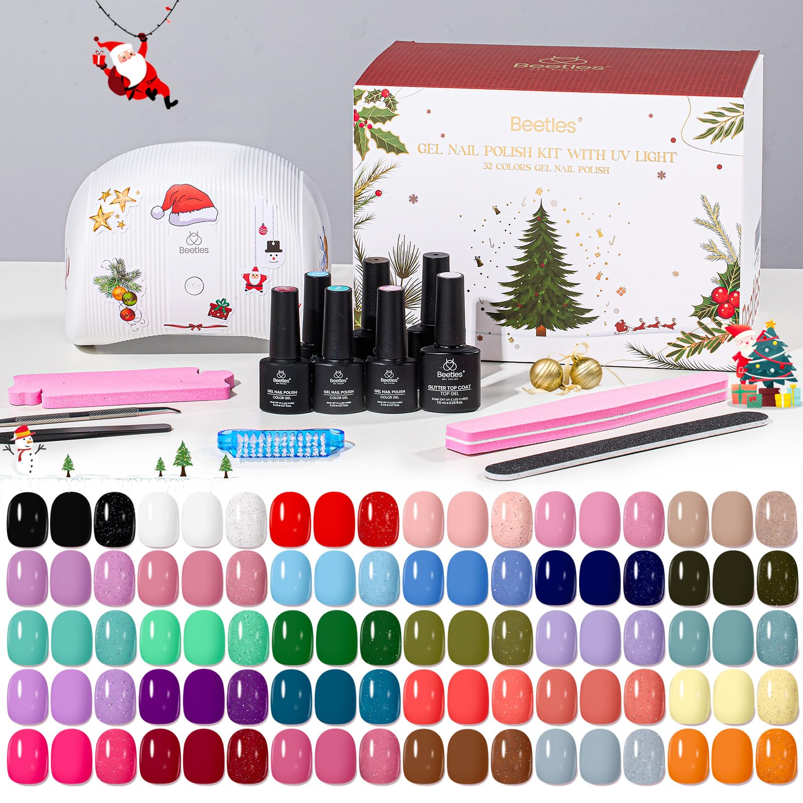 Beetles 55 Pcs Gel Nail Polish Kit with U V Ligh - 32 Color Gel Nail Kit Christmas Gifts