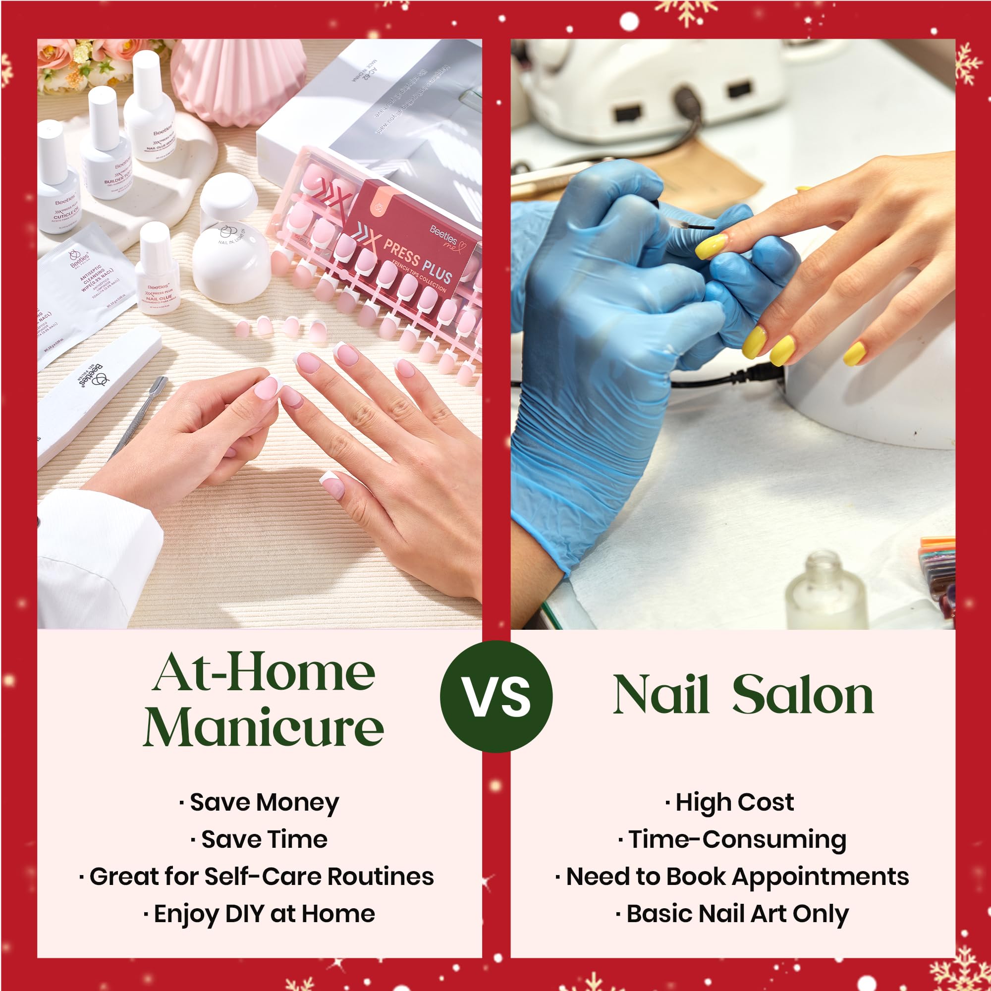 Beetles X Press Plus Red French Tip Nails Crimson French - 5 Colors Christmas Press On Nails Short Square 160Pcs 16 Sizes