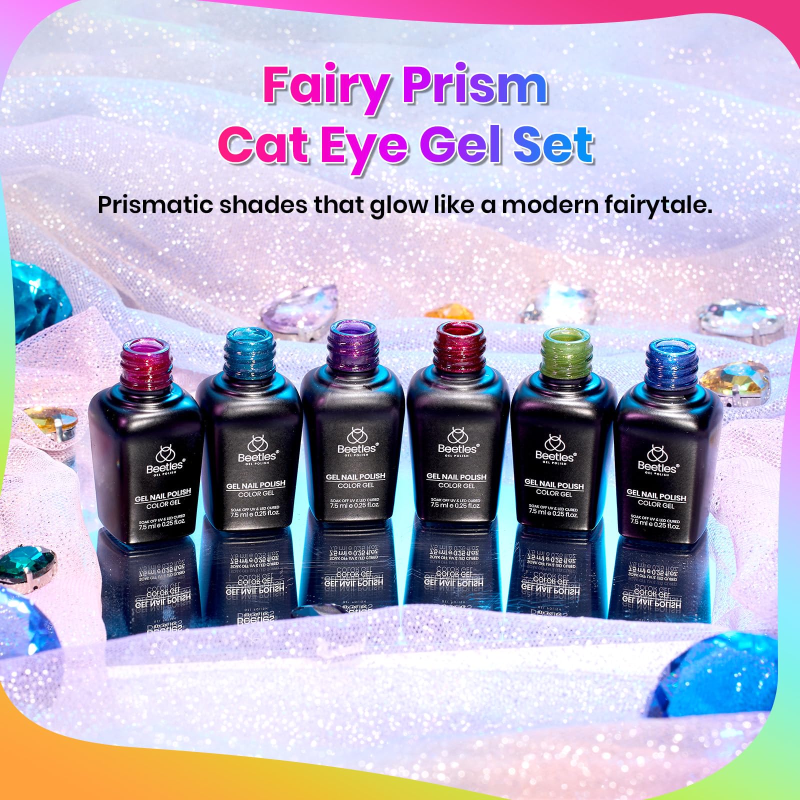 Beetles Gel Polish Fairy Prism Cat Eye Gel Nail Polish Set - 6 Colors Glitter Pink Purple Christmas Gel Nail Kit