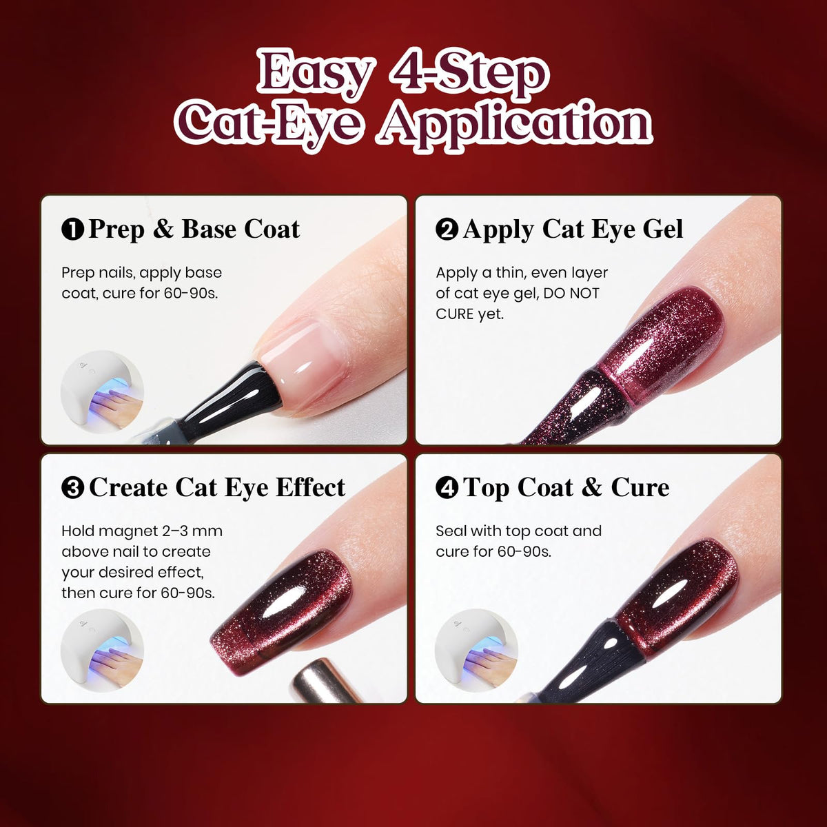Beetles Burgundy Red Cat Eye Gel Polish Wine Glow 15ml Magnetic Nail Gel