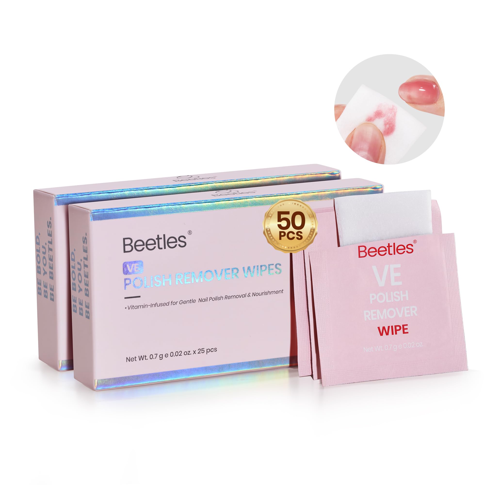Beetles Nail Polish Remover Wrapped Wipes Sealed Securely 25Pcs*2 Boxes