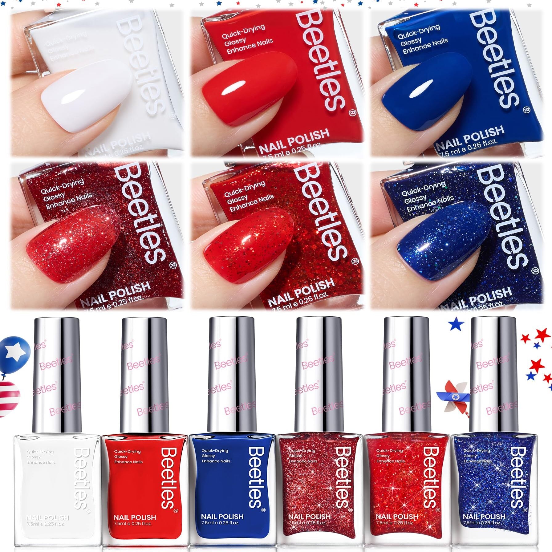 Midnight Fireworks - 6 Colors Red White and Navy Blue Fireworks Gel Nail Polish