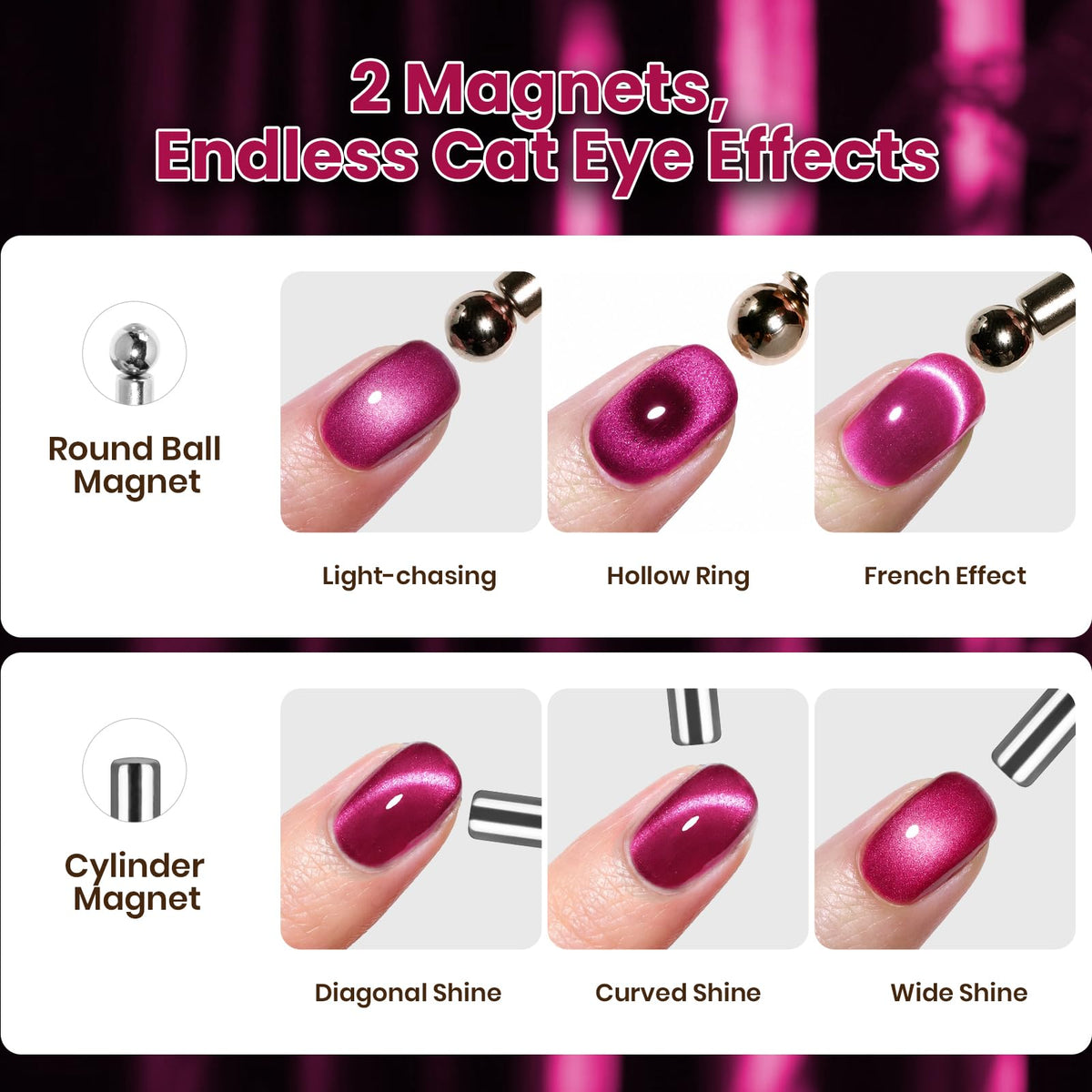 Beetles Hot Pink Glitter Cat Eye Gel Polish 15ML Fuchsia Rose Gel