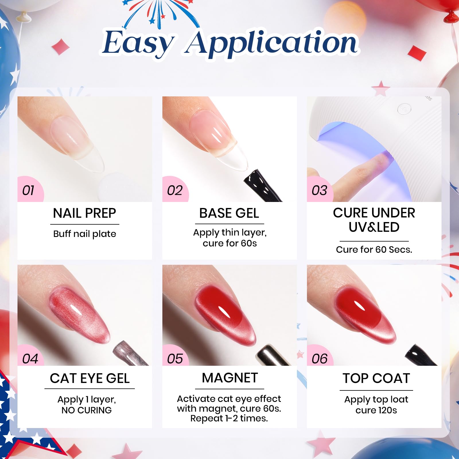 Song Of Freedom Colors| 6 Colors Red White Blue Gel Nail Polish With Cat Eye