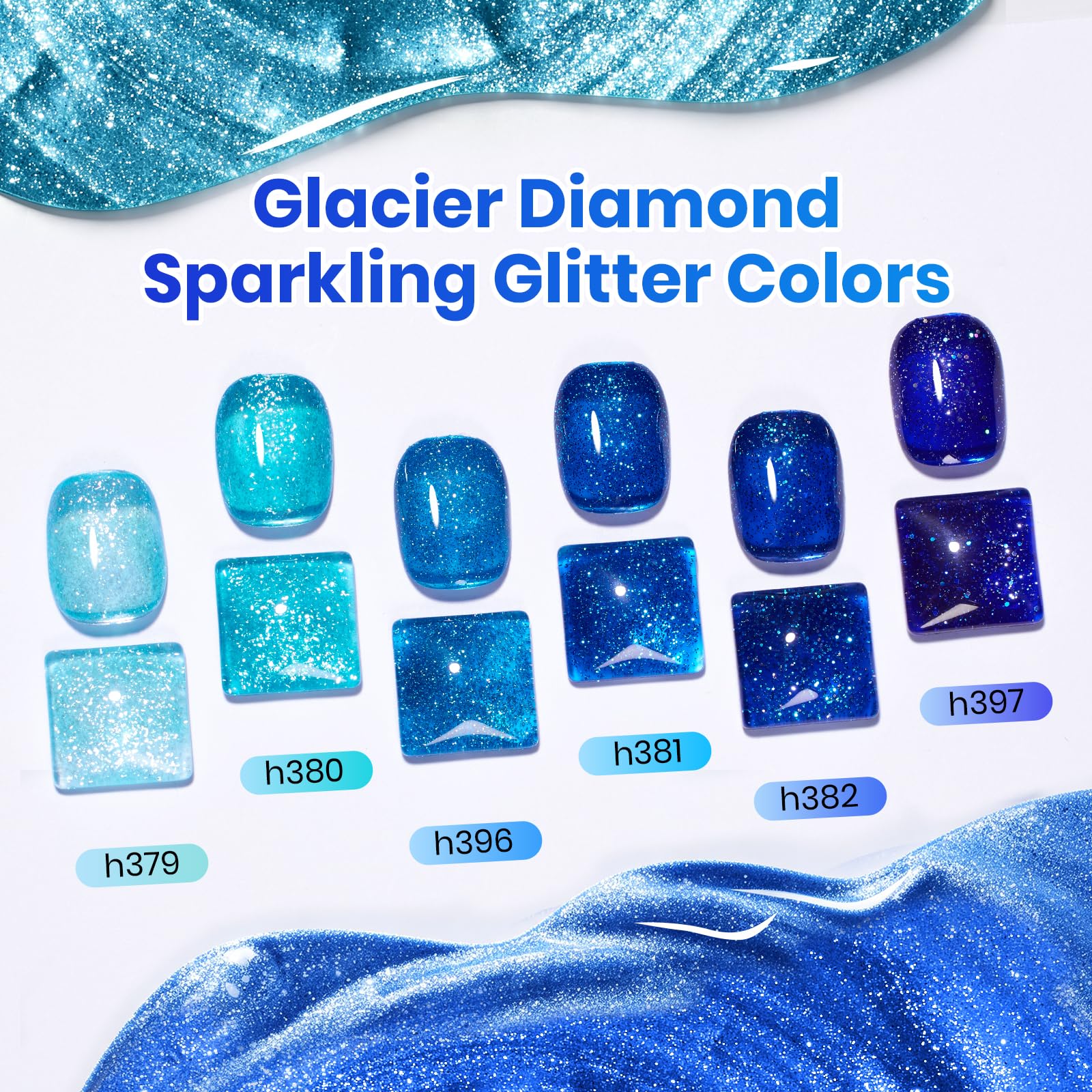 Glacier Diamond | 6 Colors Blue Gel Polish Set Glitter Nails