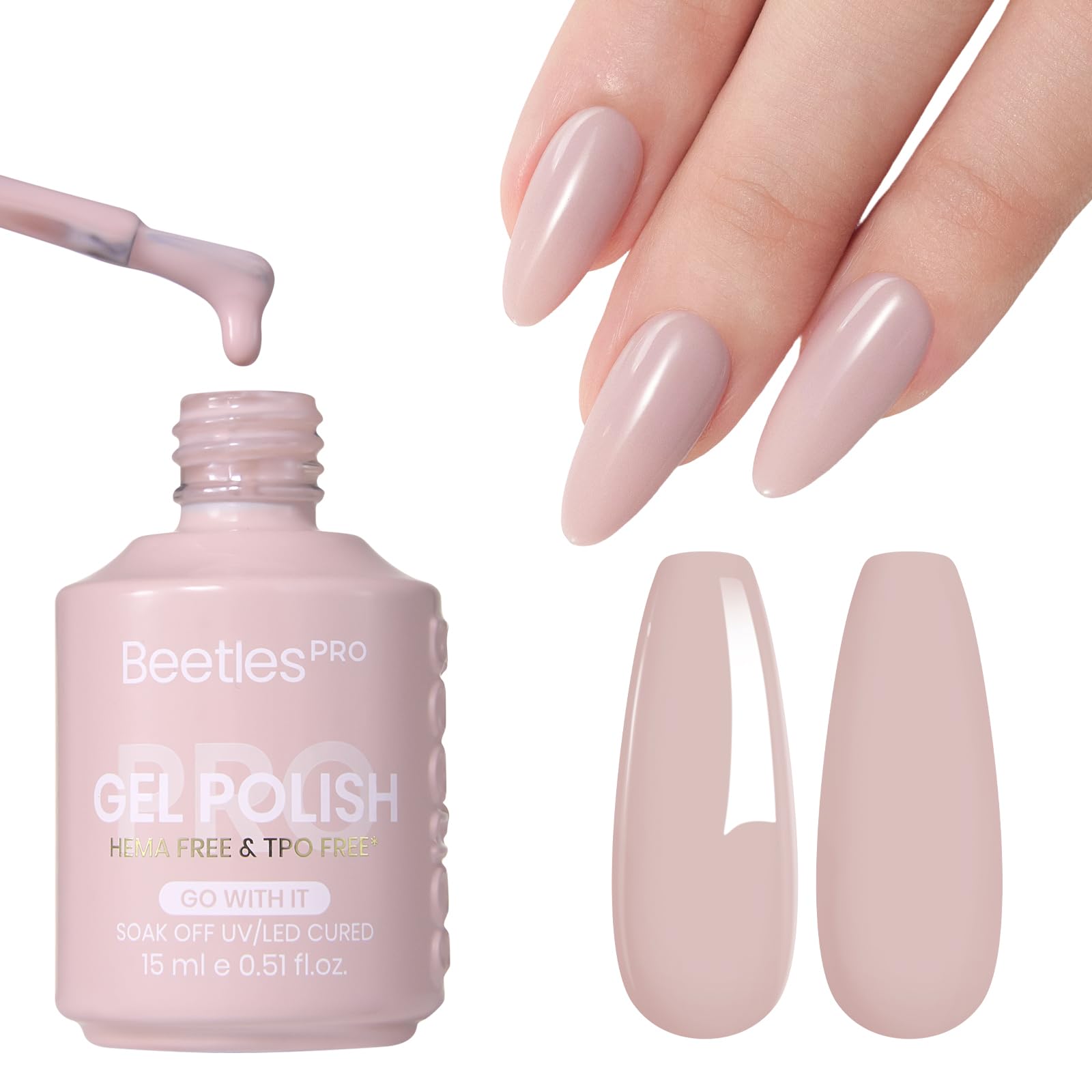 Beetles Pro Nude Gel Nail Polish -  Go With It，HEMA Free & TPO Free, 15ml Milky Nude Color Gel Polish