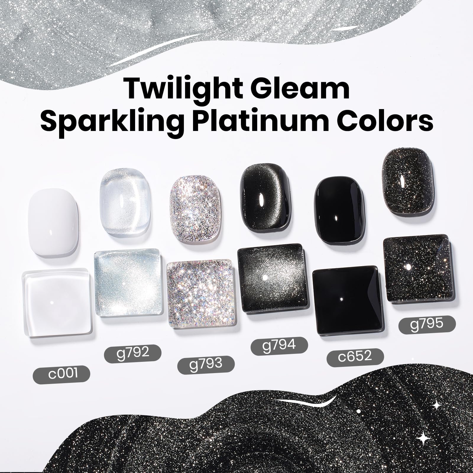 Beetles Sparkling Platinum 6 Colors Twilight Gleam Shine Cat Eye Glitter Shimmer Gel Nail Polish Set