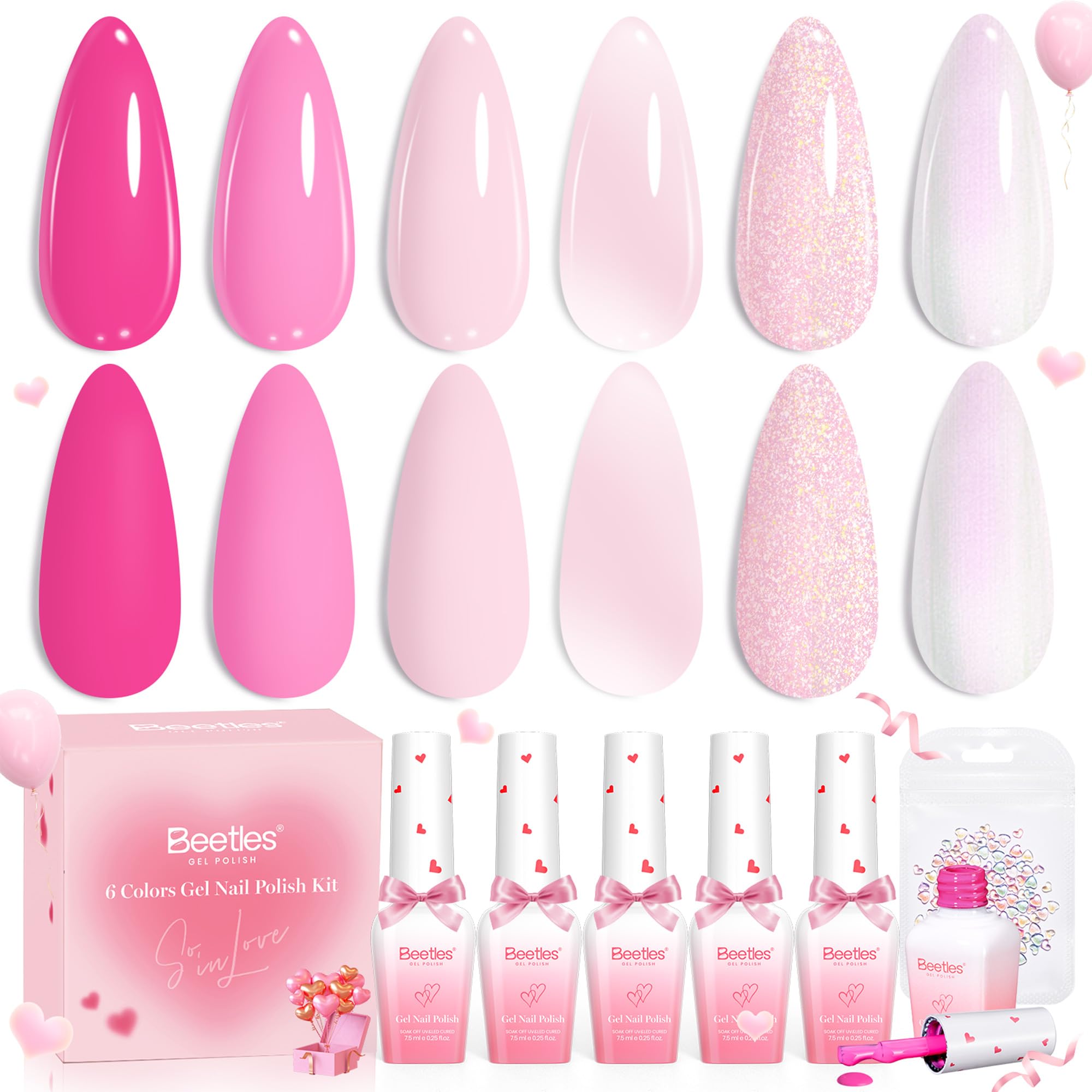 Beetles Valentine Nails Gel Polish Set - 6 Blush Cotton Pink Colors