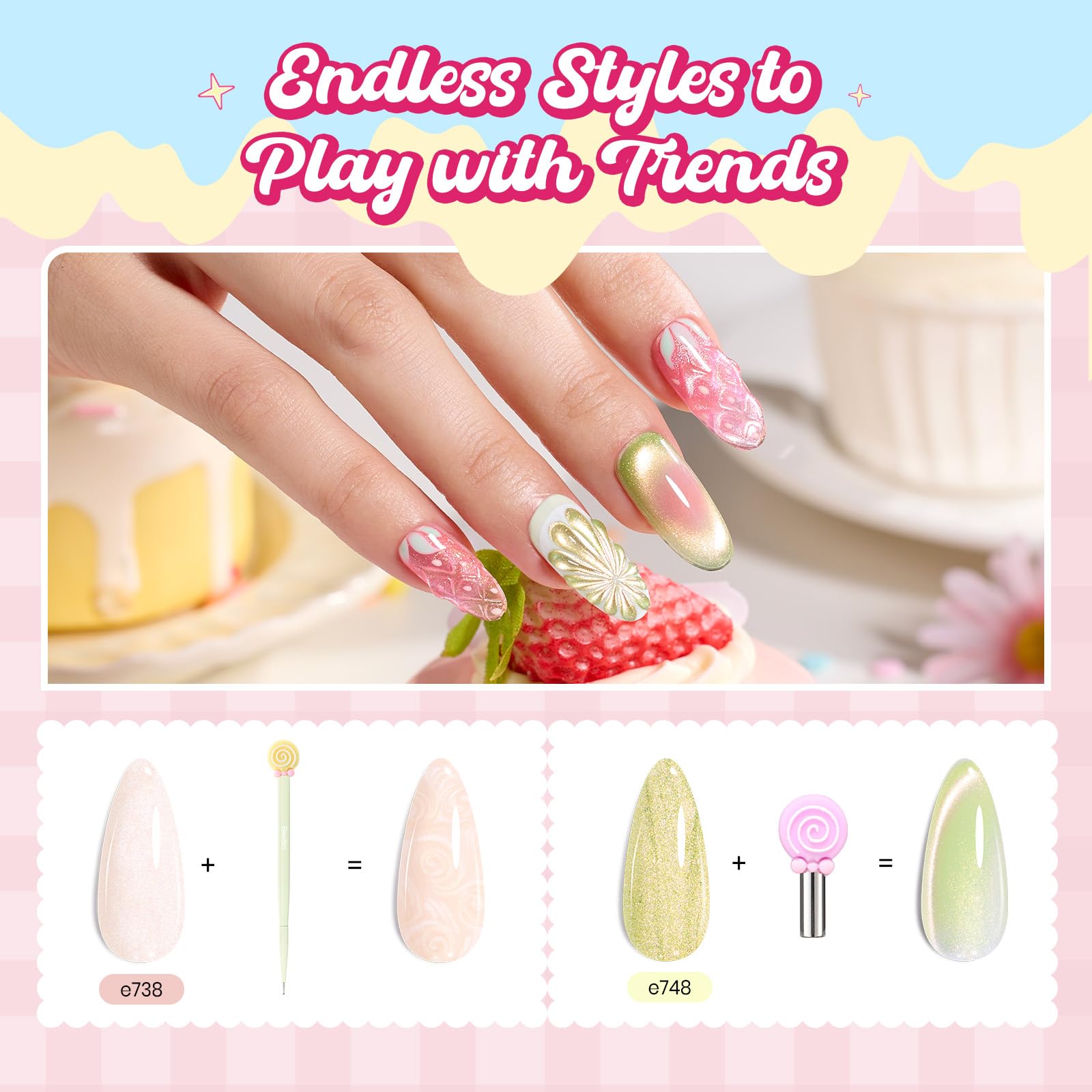 Beetles 81Pcs Gel Nail Polish Kit with U V Light -Spring Nails 20 Color Spring Gel Nail Polish Set Pastel Teatime Cat Eye Pink Blue Yellow Nails Kit