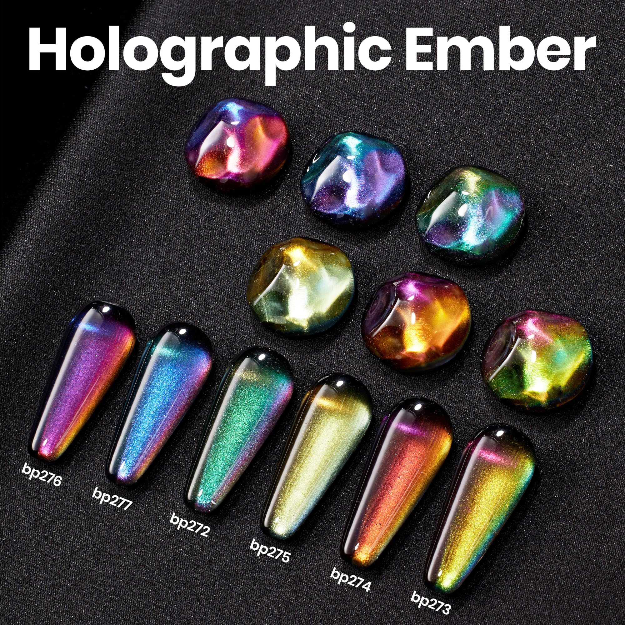 Beetles Chrome Nail Polish Set - Spring Nails Chameleon Holographic Ember 6 Colors Air Quick Fast Dry Metallic Nail Polish