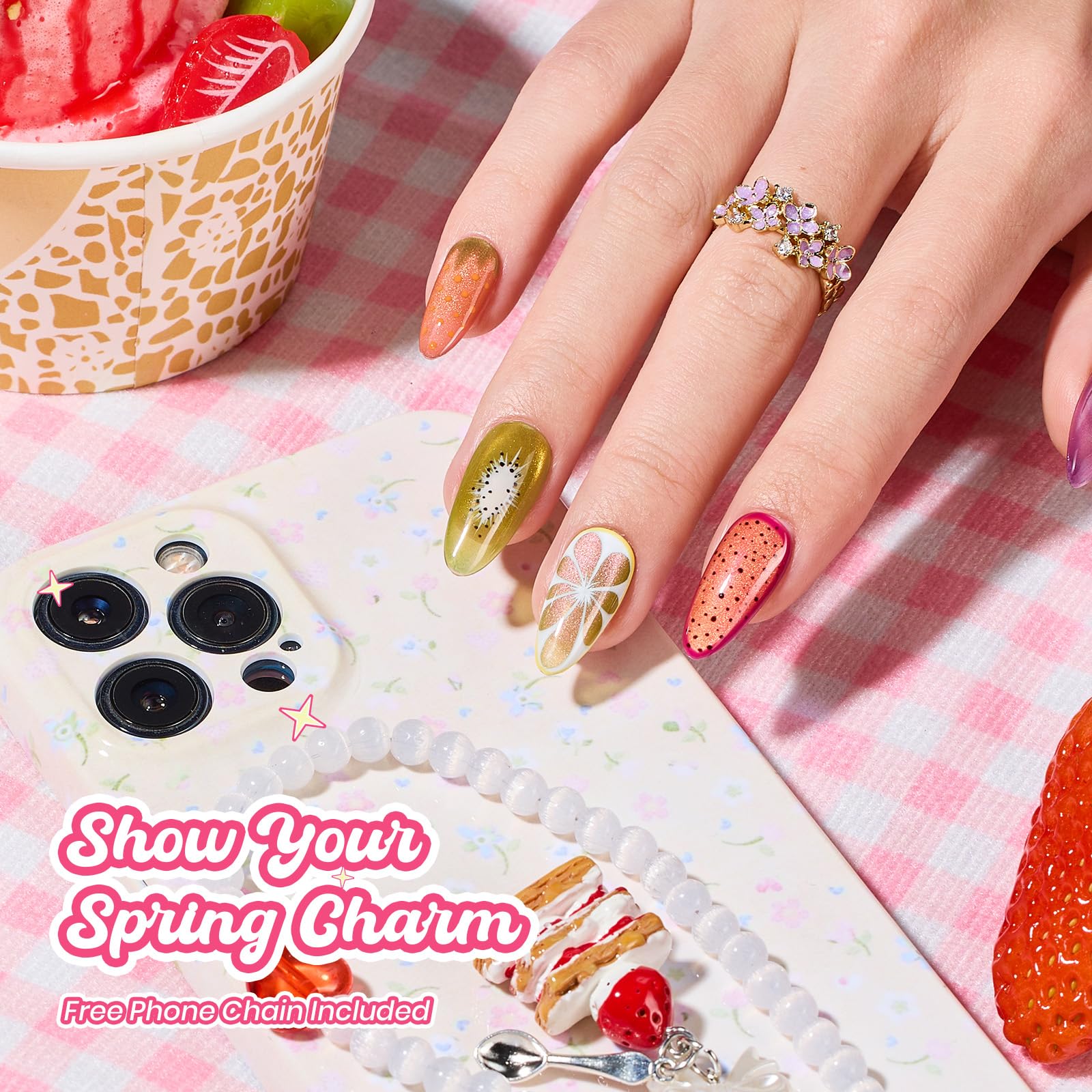 Beetles Fruit Magnet Cat Eye Gel Nail Polish Set - Spring Nails 6 Colors Spring Gel Polish Kit Glitter Cat Eye