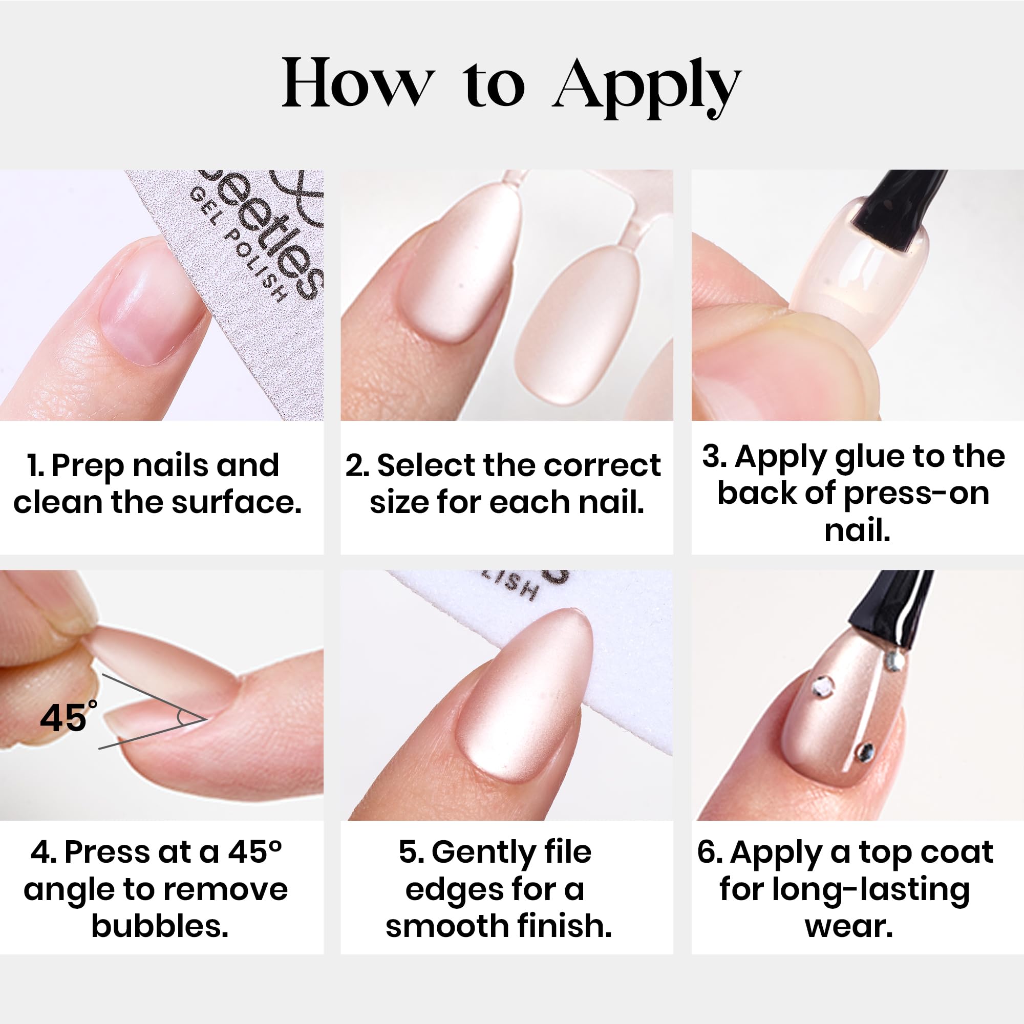Beetles Pre-designed Cat-Eye tips Black Press On Nails 96 Pcs Matte Short Almond 16 Sizes