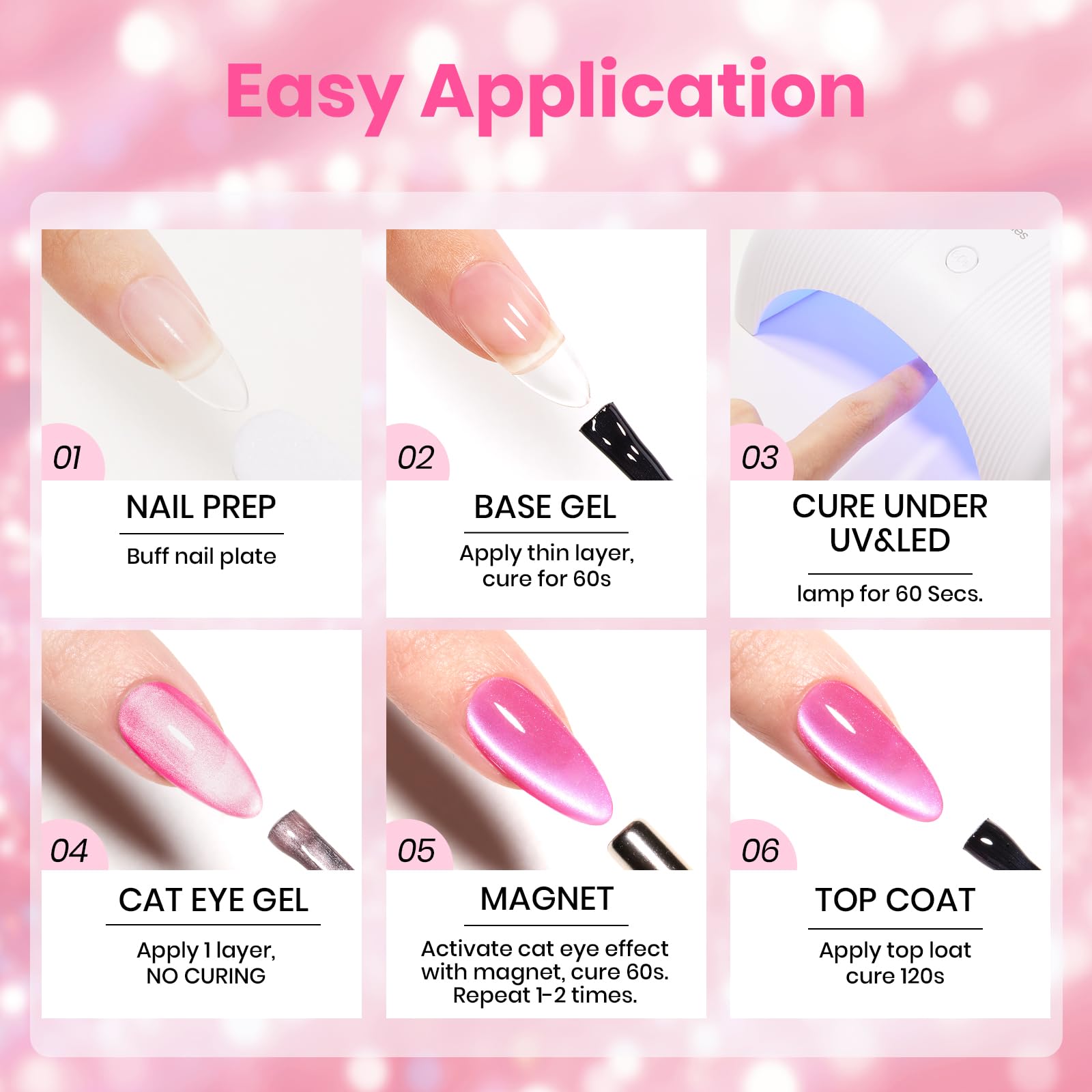 Beetles Pitaya Glow Pink Cat Eye Gel Nail Polish - 15ML Glitter Pink Cat Eye Spring Gel Polish Magnetic Shimmer