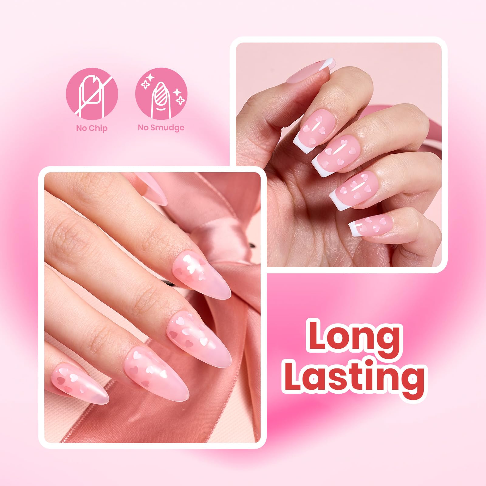 Beetles Valentines Nails Polish - 15ml/0.51Fl Oz Pink Heart Sweetheart Glow Glitter Top Coat