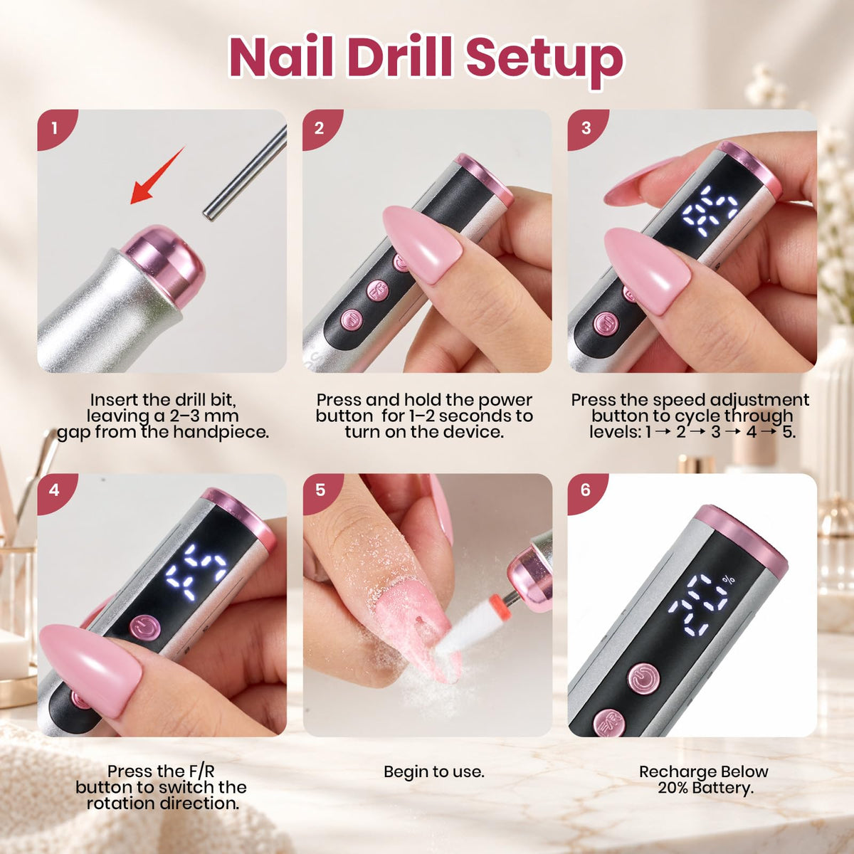 Beetles Nail Drill-Cordless 7 Bits Electric Nail File