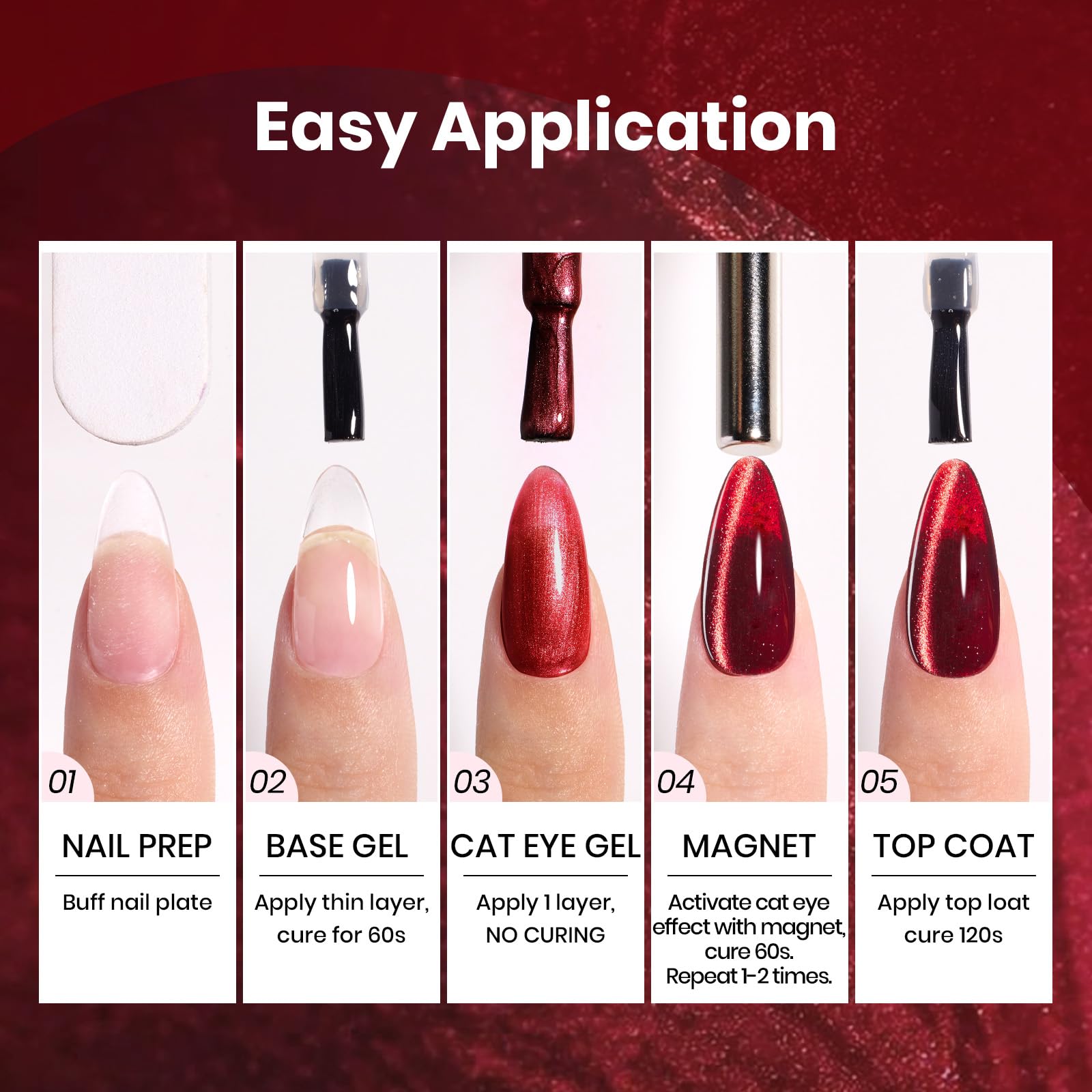 Beetles Cat Eye Gel Nail Polish Set - 6 Colors 15ML Glitter Gel Polish Kit Red Pink Brown Burgundy Purple Blue Green