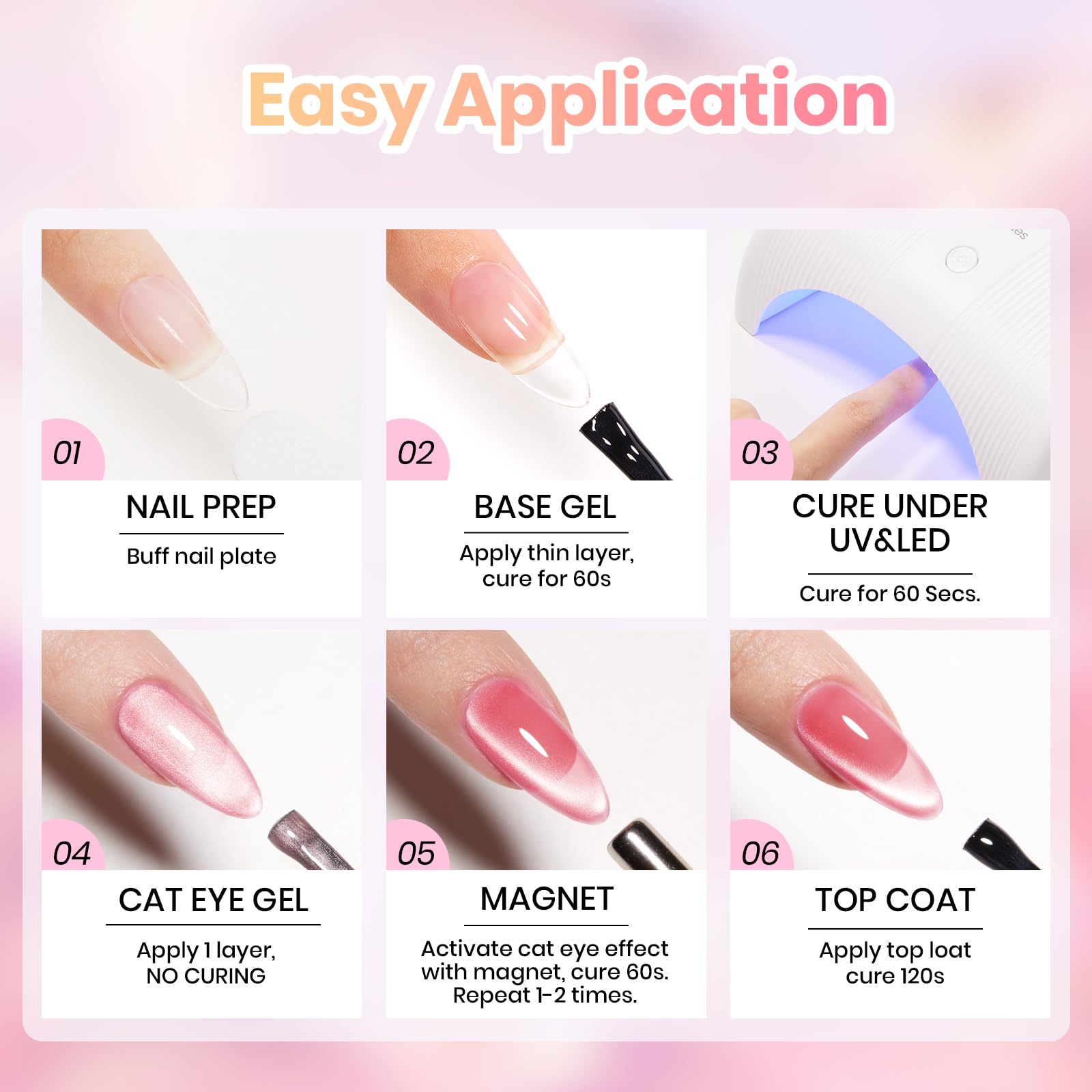 Beetles Soft Glow Pudding 6 Colors Summer Nails Jelly Pastel Pink Cat Eye Glitter Gel Nail Polish Set