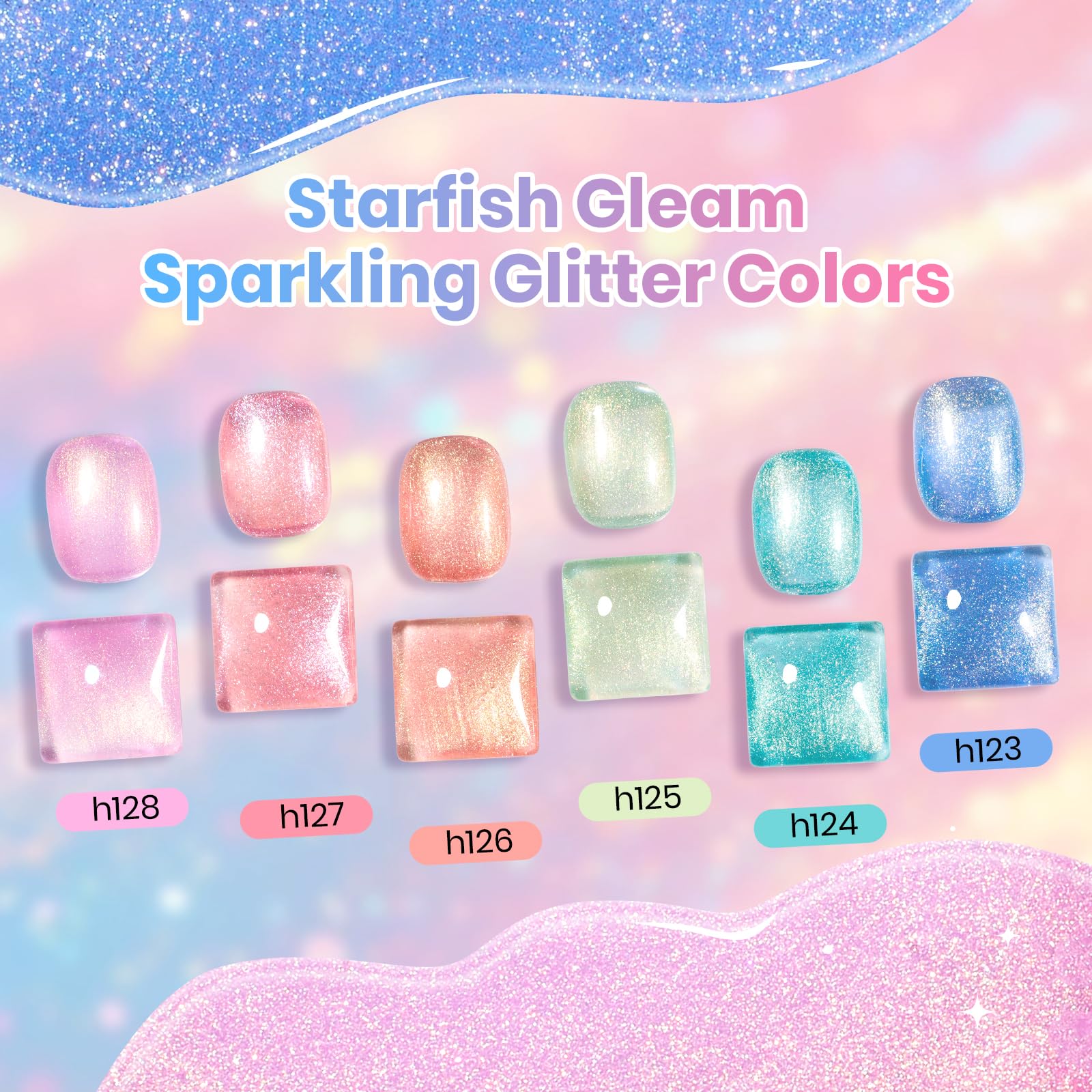 Beetles Sparkling Glitter 6 Colors Gleam Summer Pastel Nude Gel Polish Set
