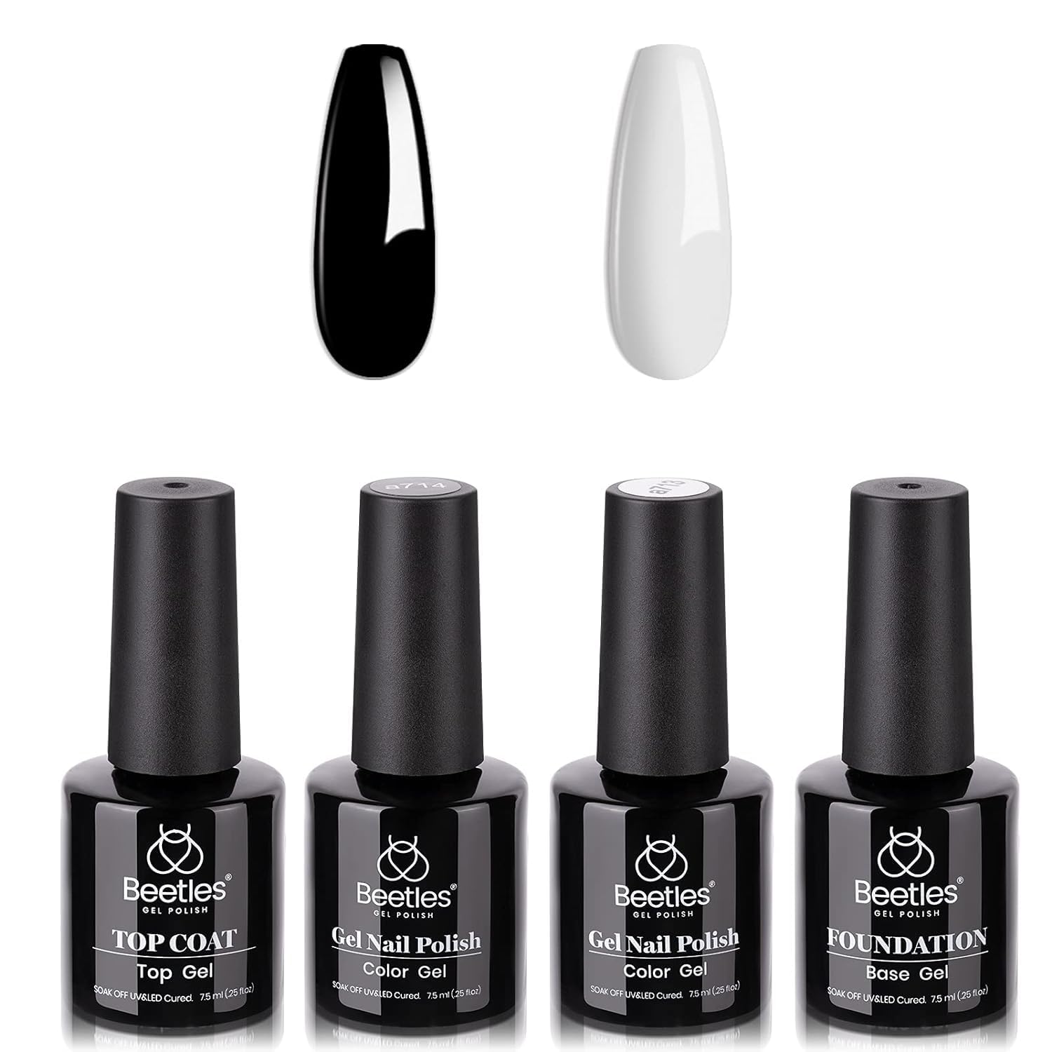 Black White Colors - 4Pcs White Black Gel Polish Set with No Wipe Top&Base Coat Nail Polish Set