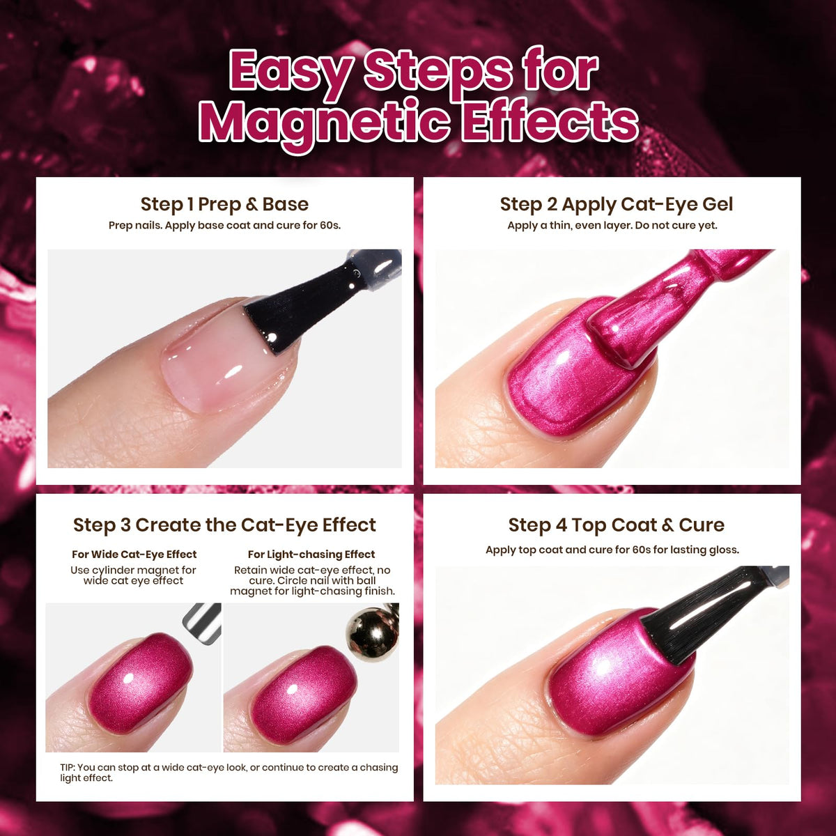 Beetles Hot Pink Glitter Cat Eye Gel Polish 15ML Fuchsia Rose Gel