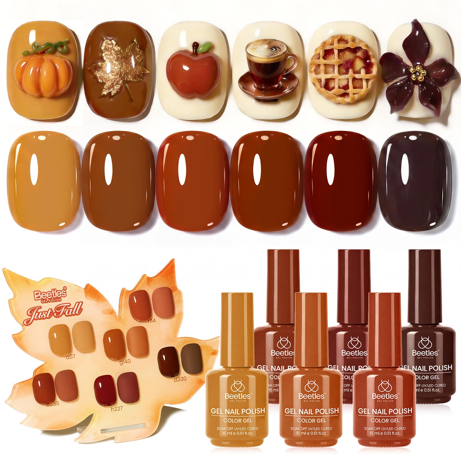 Beetles Brown Just Fall Gel Polish Set 6 Cozy Mocha Cocoa Nude Colors with Display Color Card