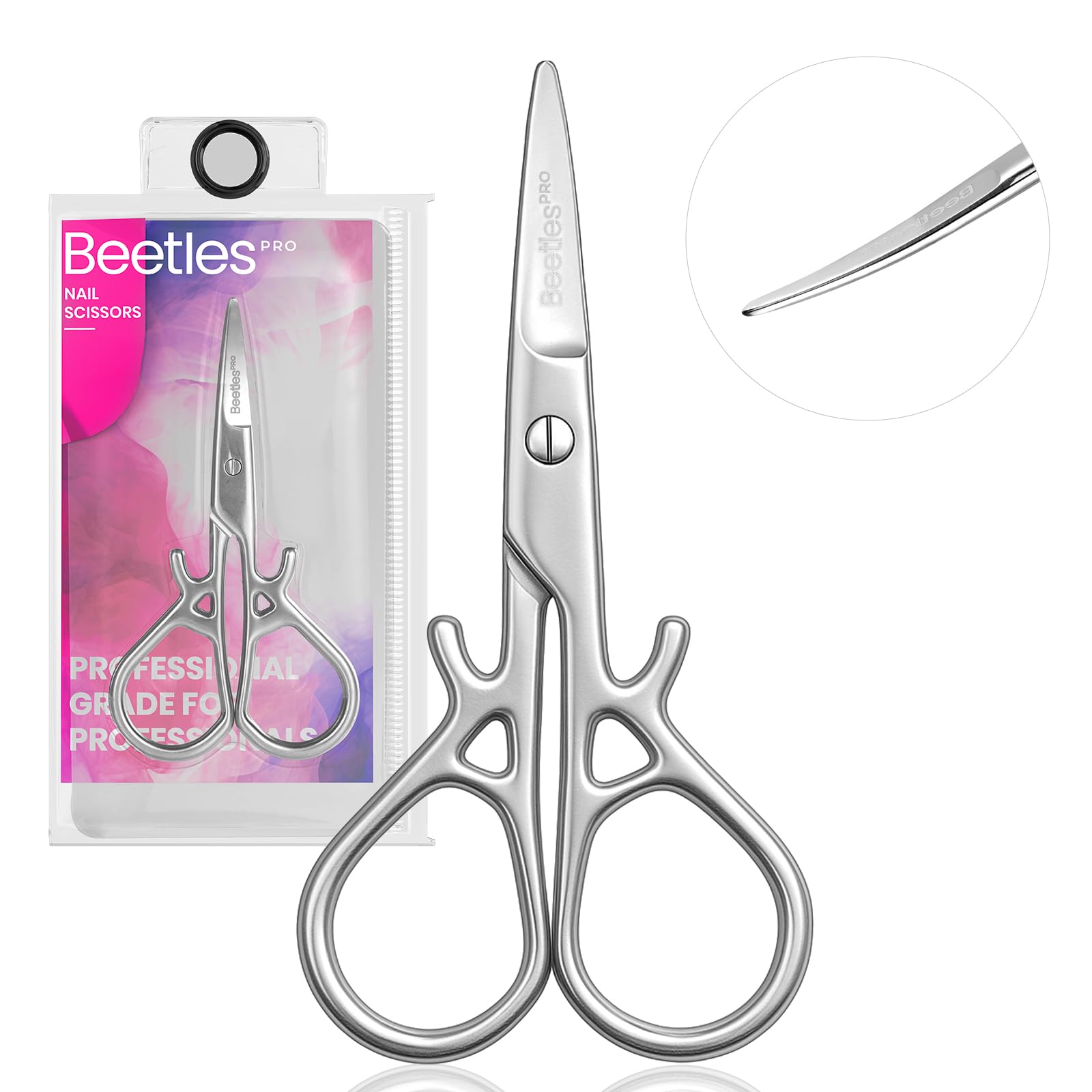 Beetles Pro Curved Cuticle Scissors, Multi-Purpose Premium Stainless Steel Nail Scissors for Nail
