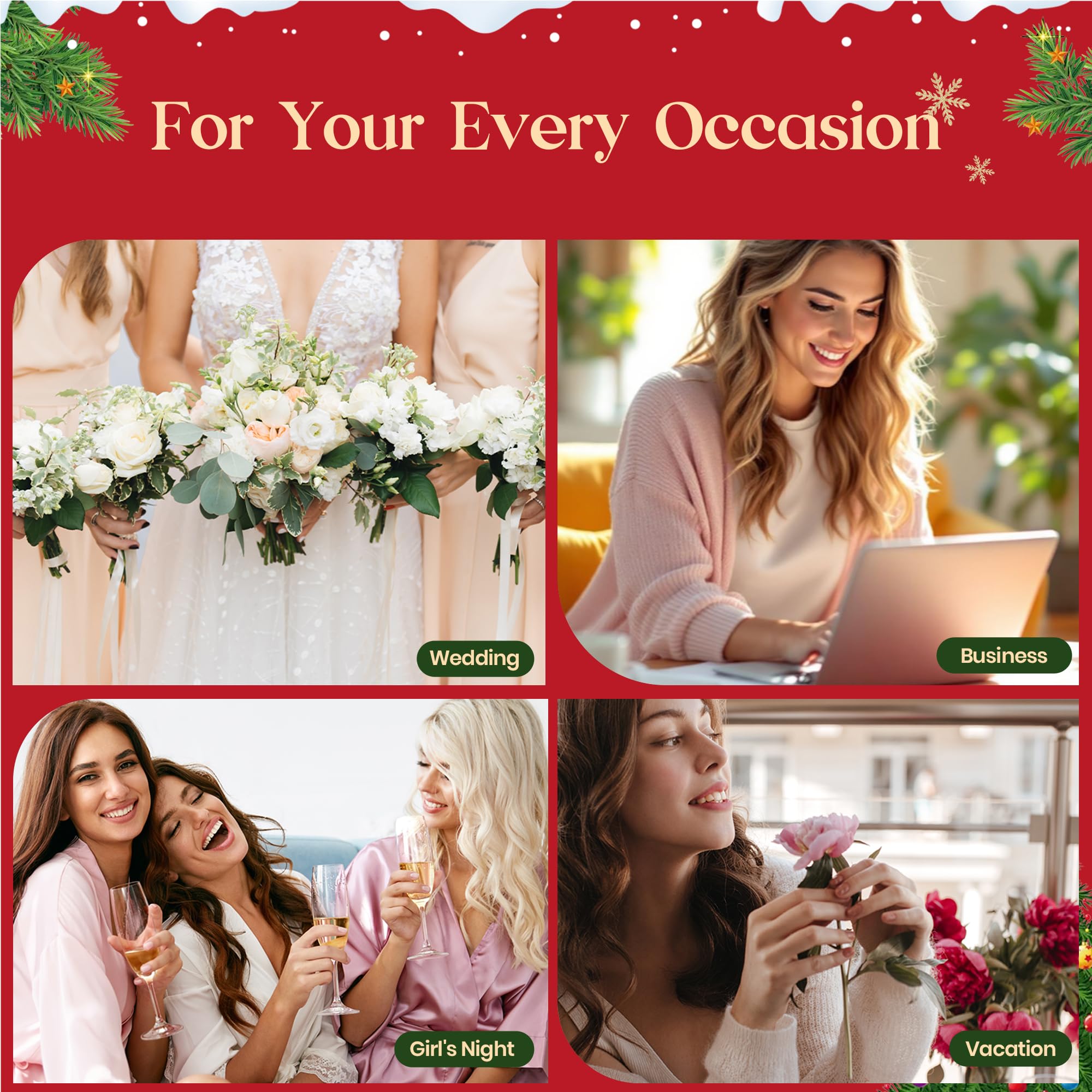 Beetles X Press Plus Gel Nails Kit Christmas Glitz - 7 Desgin Christmas Press On Nails Short Square 224Pcs 16 Sizes