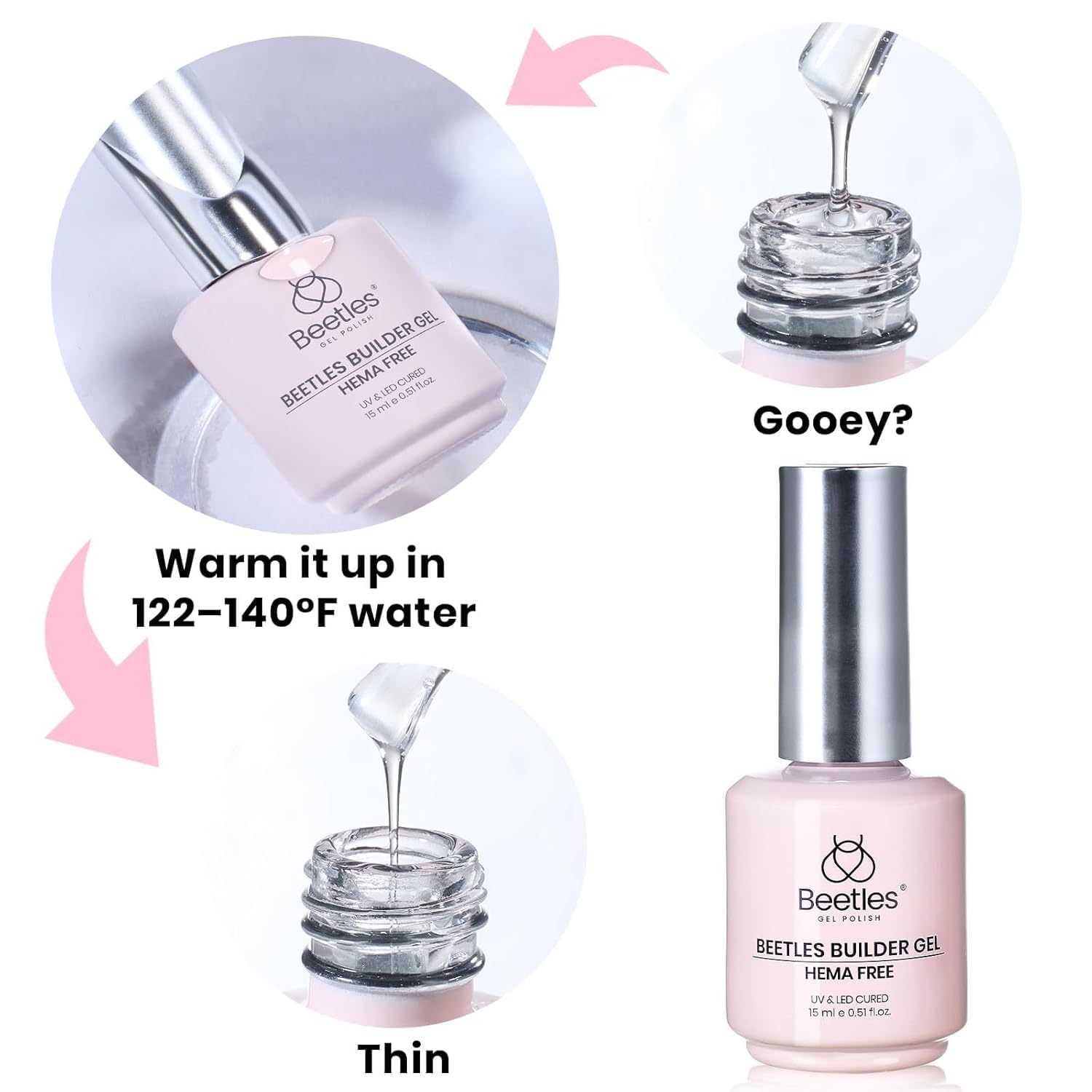 Beetles 3 Pcs Hema-Free 8-In-1  Builder Gel Top Coat With Base Coat Set