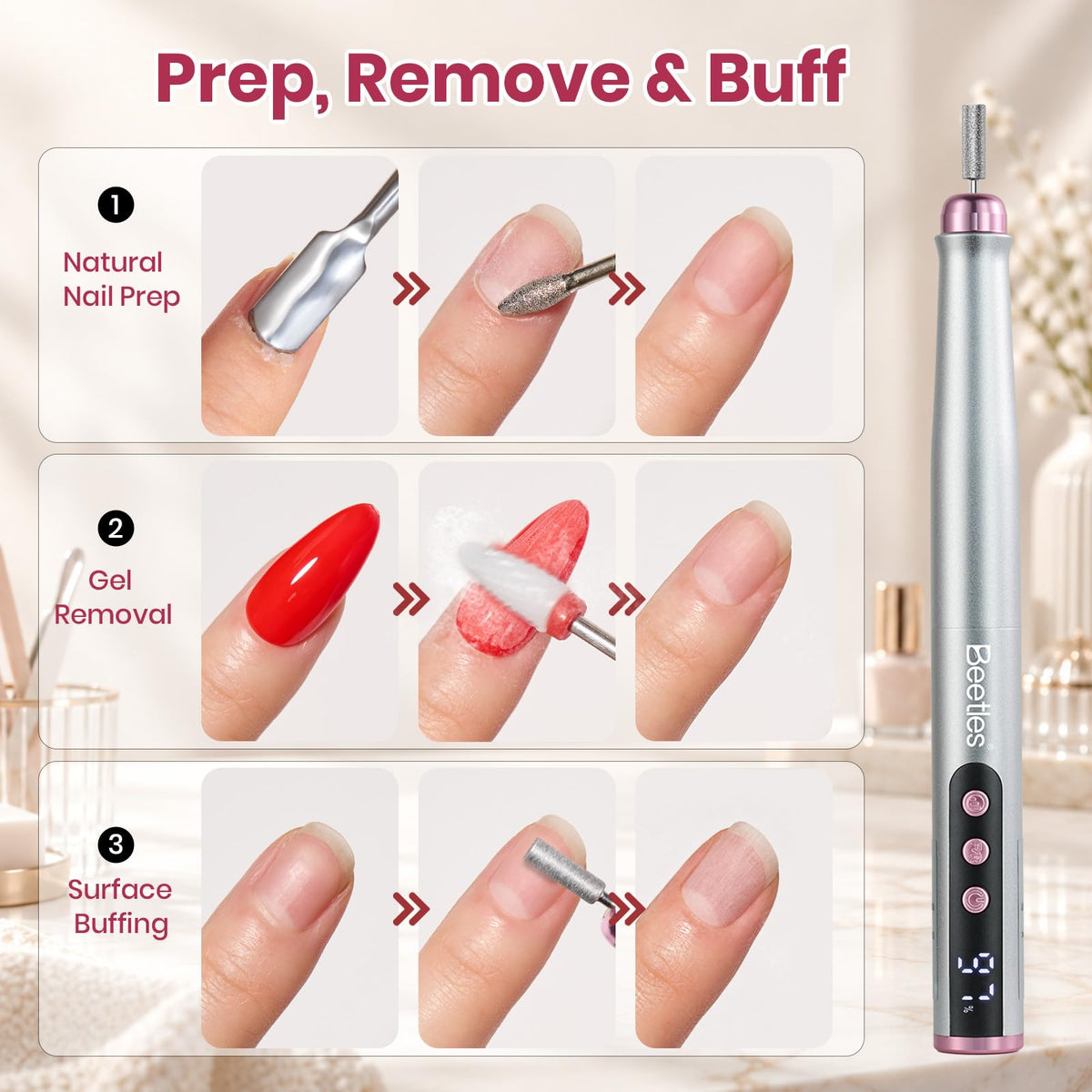 Beetles Nail Drill-Cordless 7 Bits Electric Nail File