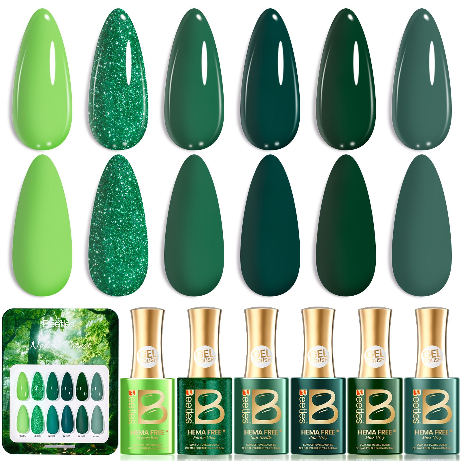 Beetles Green  Gel Nail Polish - Spring Nails Hema Free 6 Colors Light Dark Green Set