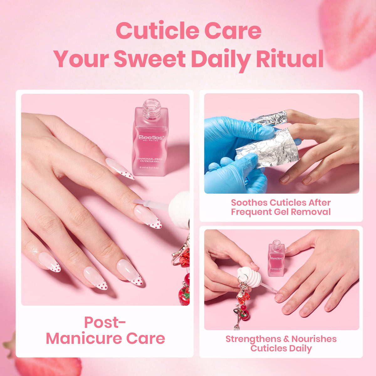 Beetles Cuticle Oil for Nails Strawberry Scent with Charm Non-Greasy