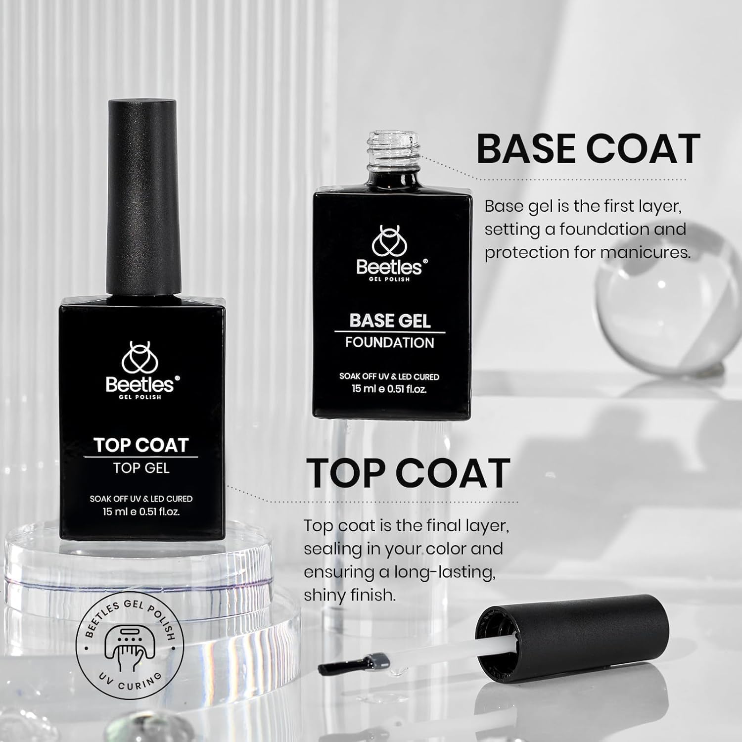 Beetles 4 Pcs 15ml Gel Top Coat and Base Coat Set