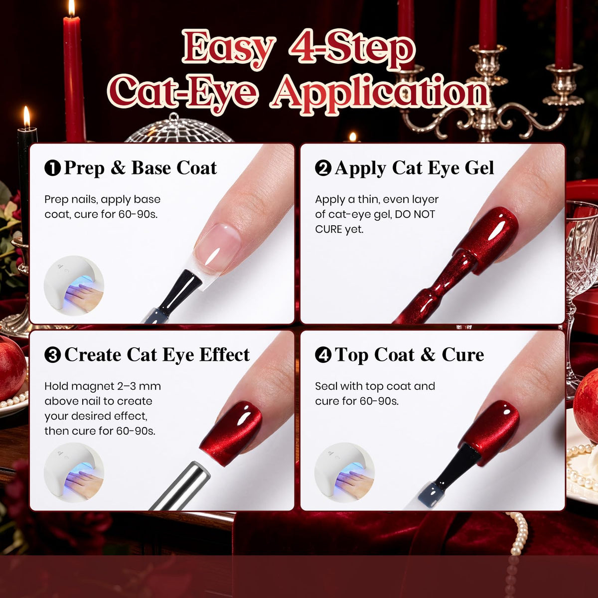 Beetles Red Party Muse 6 Colors Glitter Jelly & Cat Eye Gel Polish Set 9ML Burgundy Cherry Wine