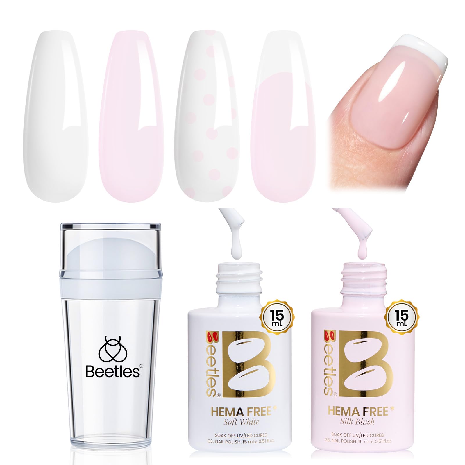 Beetles French Tip Gel Polish - Peach Mousse 15ML with French Tip Stamp Hema Free