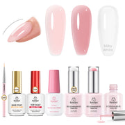 Beetles Builder Gel Kit HEMA FREE, 3 Colors & Nail Primer, Base Top Coat 8 in 1 Pink Milky White Builder, 3-IN-1 Protein Nail Primer for Thickening Building, Beginner DIY UV Nails, Lush Tint