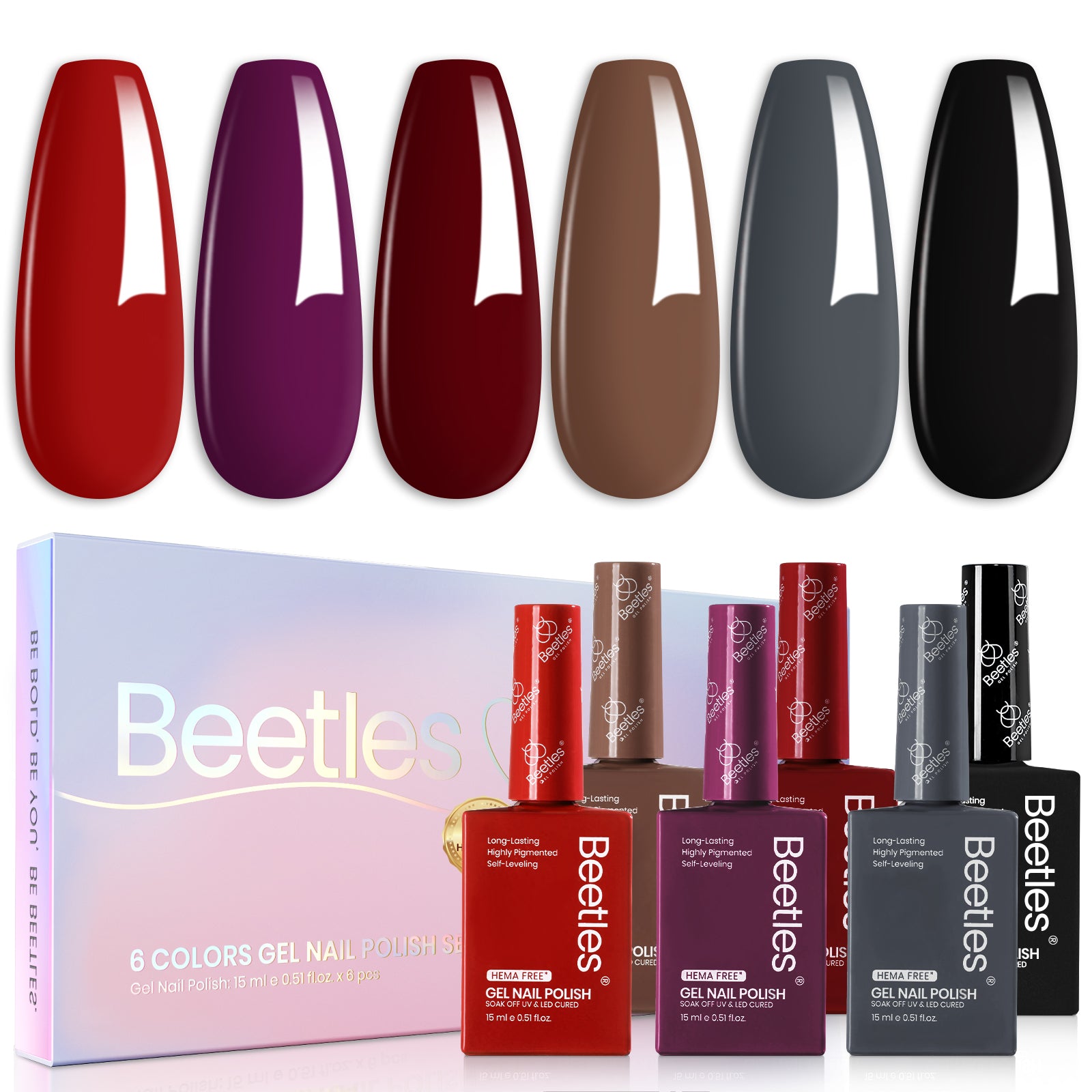 Hema Free Midnight Elegance - Colorful Bottle 6 Color Each 15ml Gel Polish