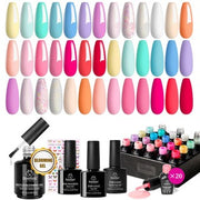 Beetles 24Pcs Gel Nail Polish Set with Base Top Coat, Pastel Bright Neon Colors Gel Polish Kit Nude Blue Pink Red Green Purple Colors, with Blooming Gel 15ml Clear Uv Led Aura Nails Gel Polish Soak off Uv Nail Gift