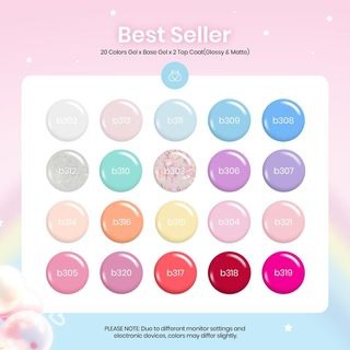 Beetles 24Pcs Gel Nail Polish Set with Base Top Coat, Pastel Bright Neon Colors Gel Polish Kit Nude Blue Pink Red Green Purple Colors, with Blooming Gel 15ml Clear Uv Led Aura Nails Gel Polish Soak off Uv Nail Gift