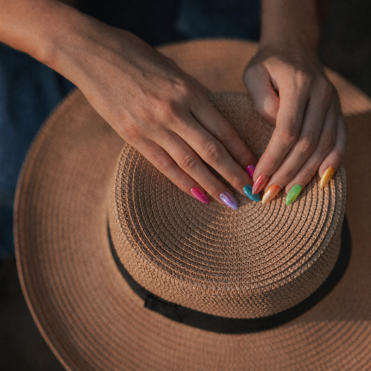 neon glitter nails with different colors of neon nail polish